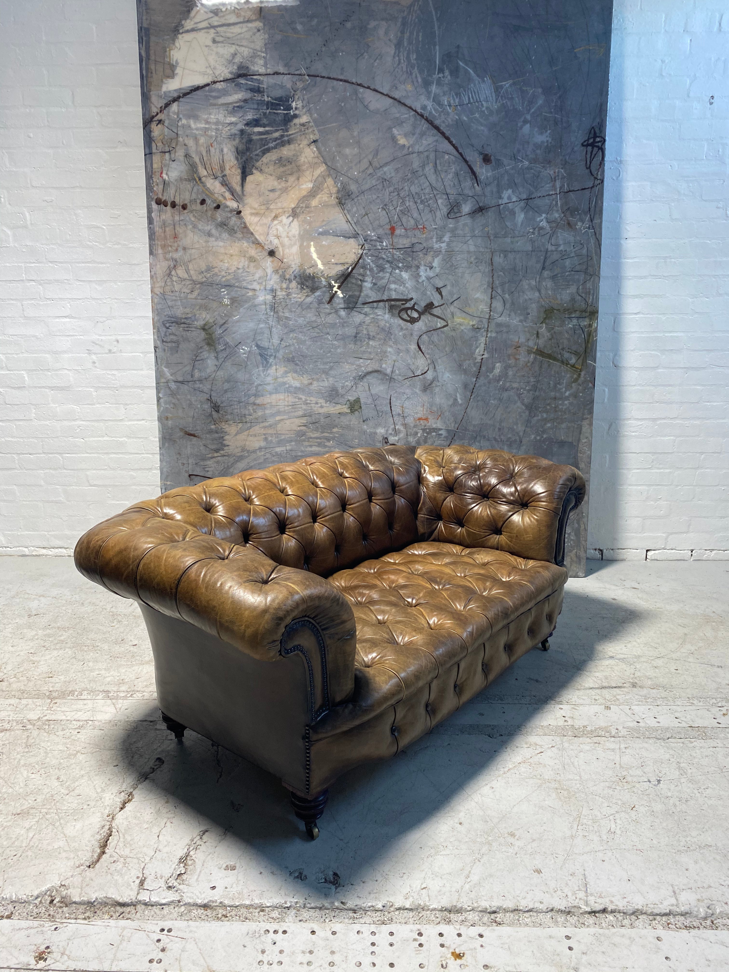 A Very Special and Rare Howard & Sons 19thC Chesterfield Sofa in Original Leathers