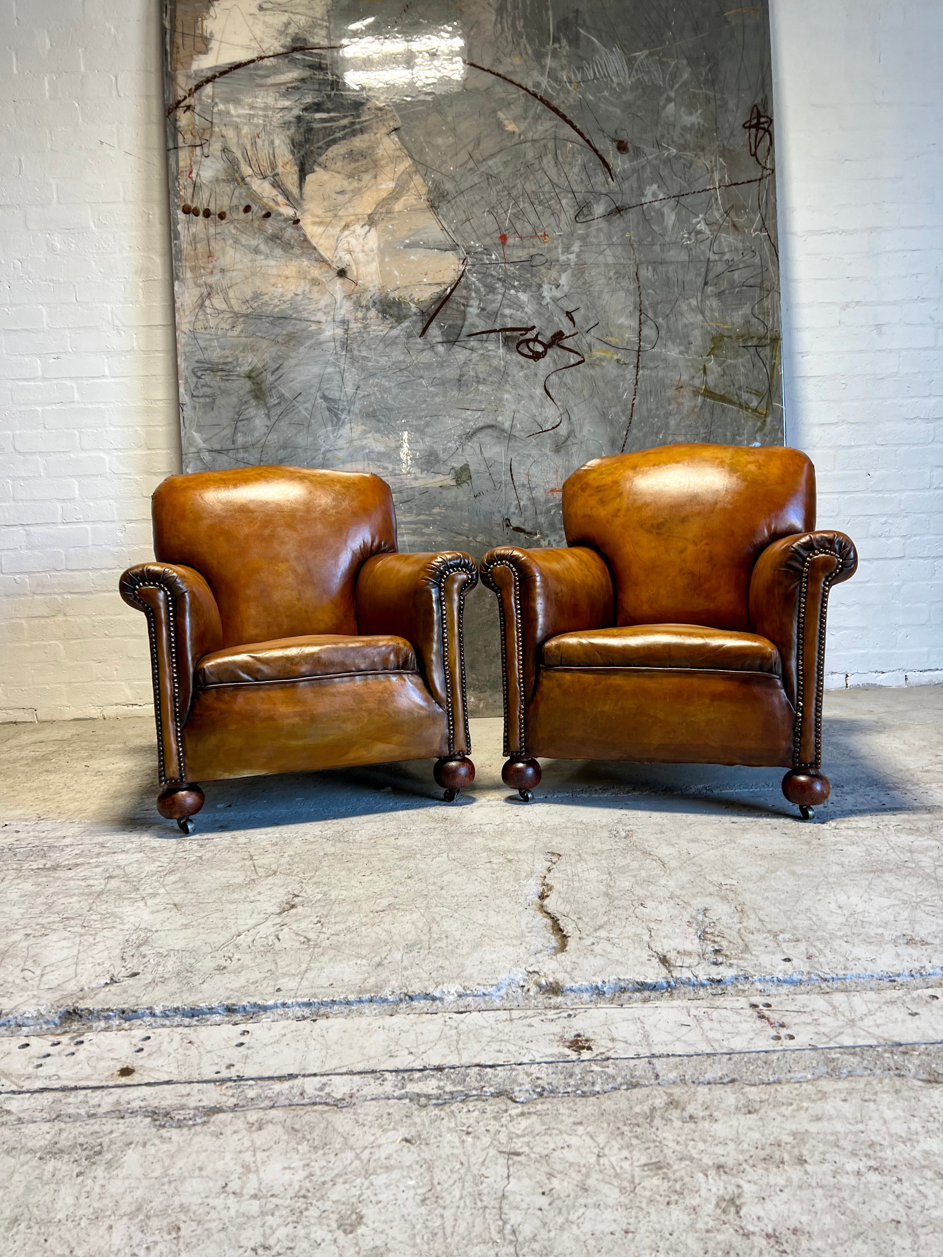 A Stunning Matching Pair of Hand Dyed Art Deco Club Chairs