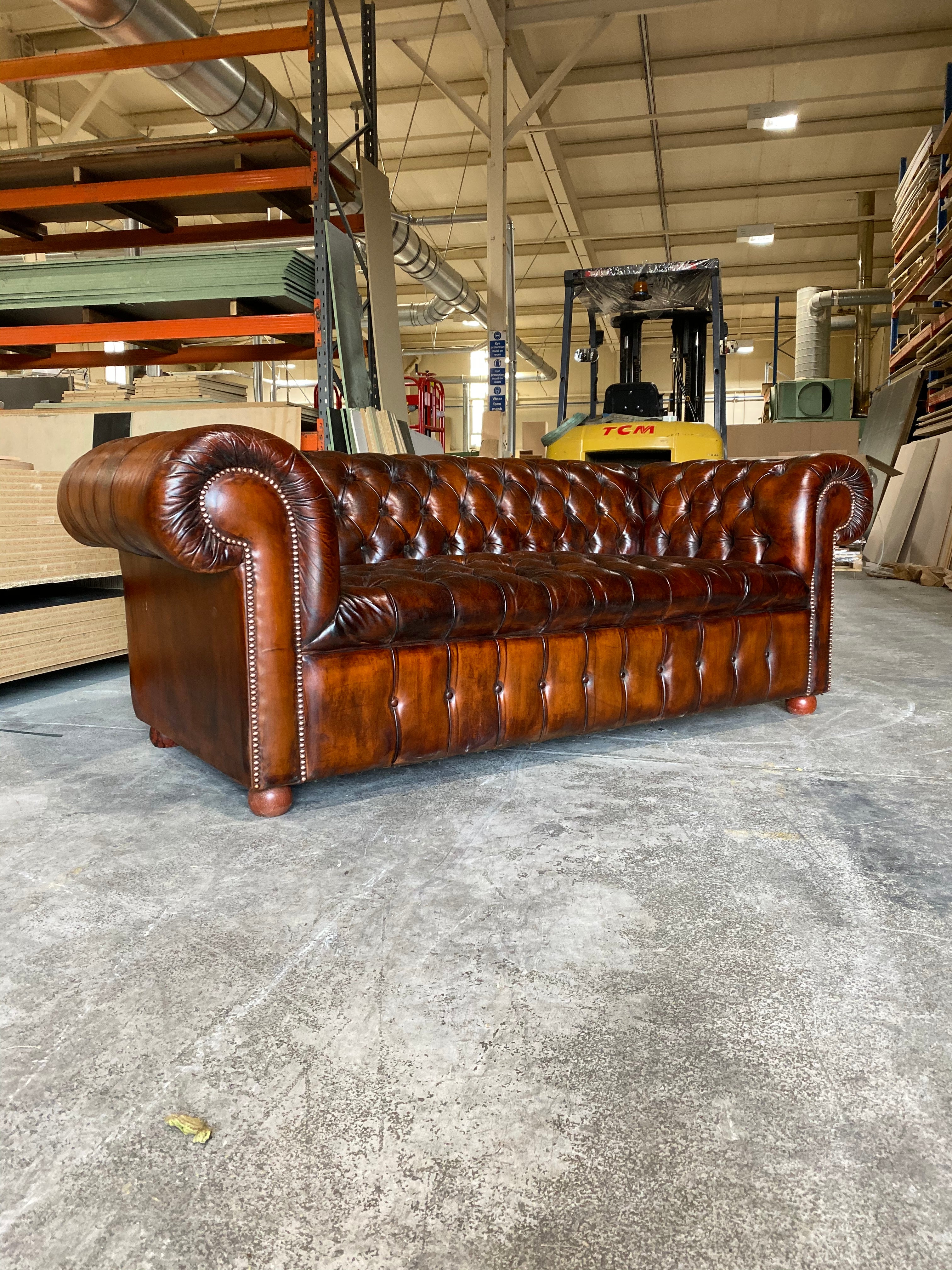 A Beautiful 4 seat Vintage Chesterfield Sofa Hand Dyed Leathers