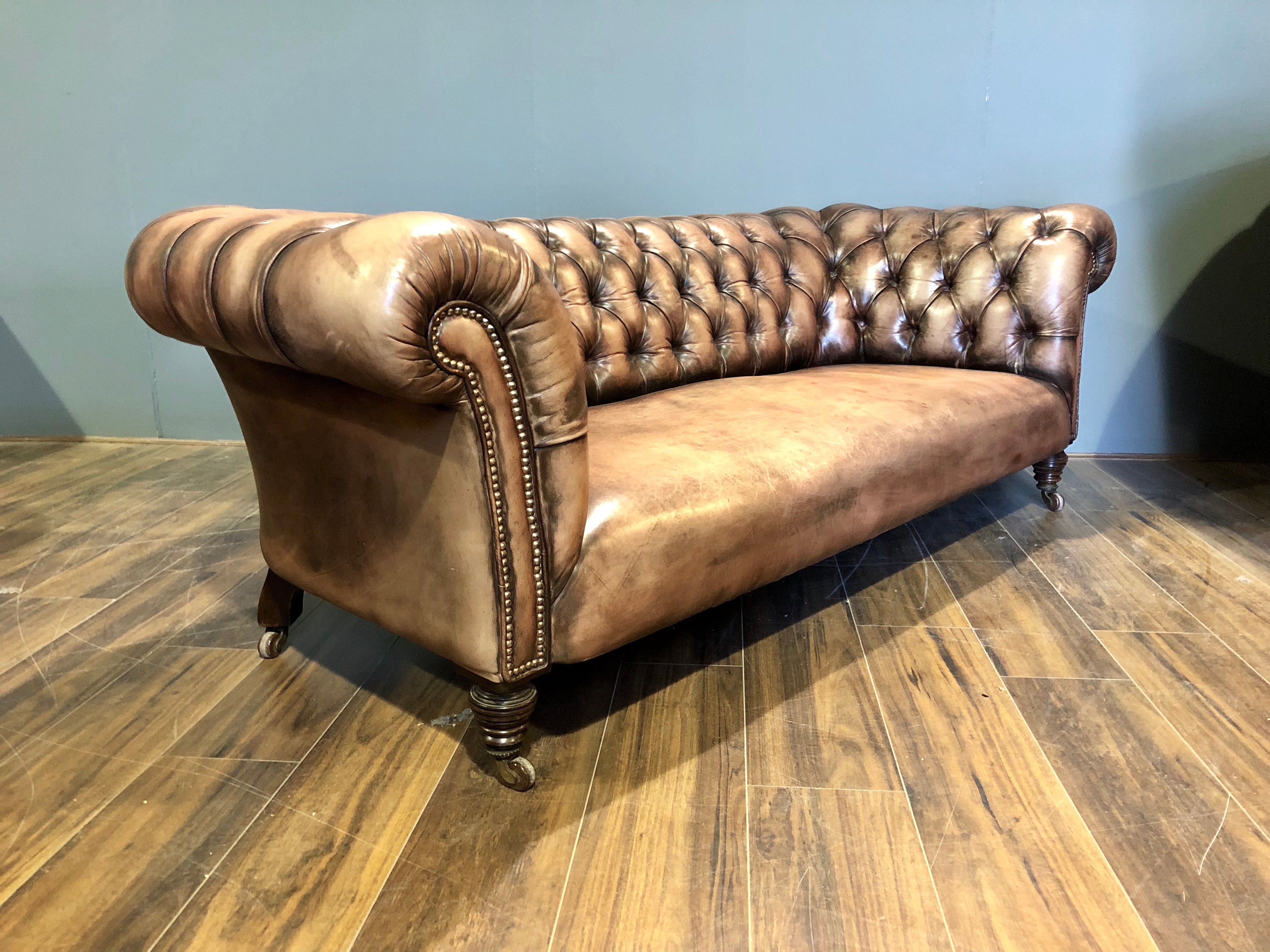 Very Good 19thC Chesterfield in Hand Dyed Leathers