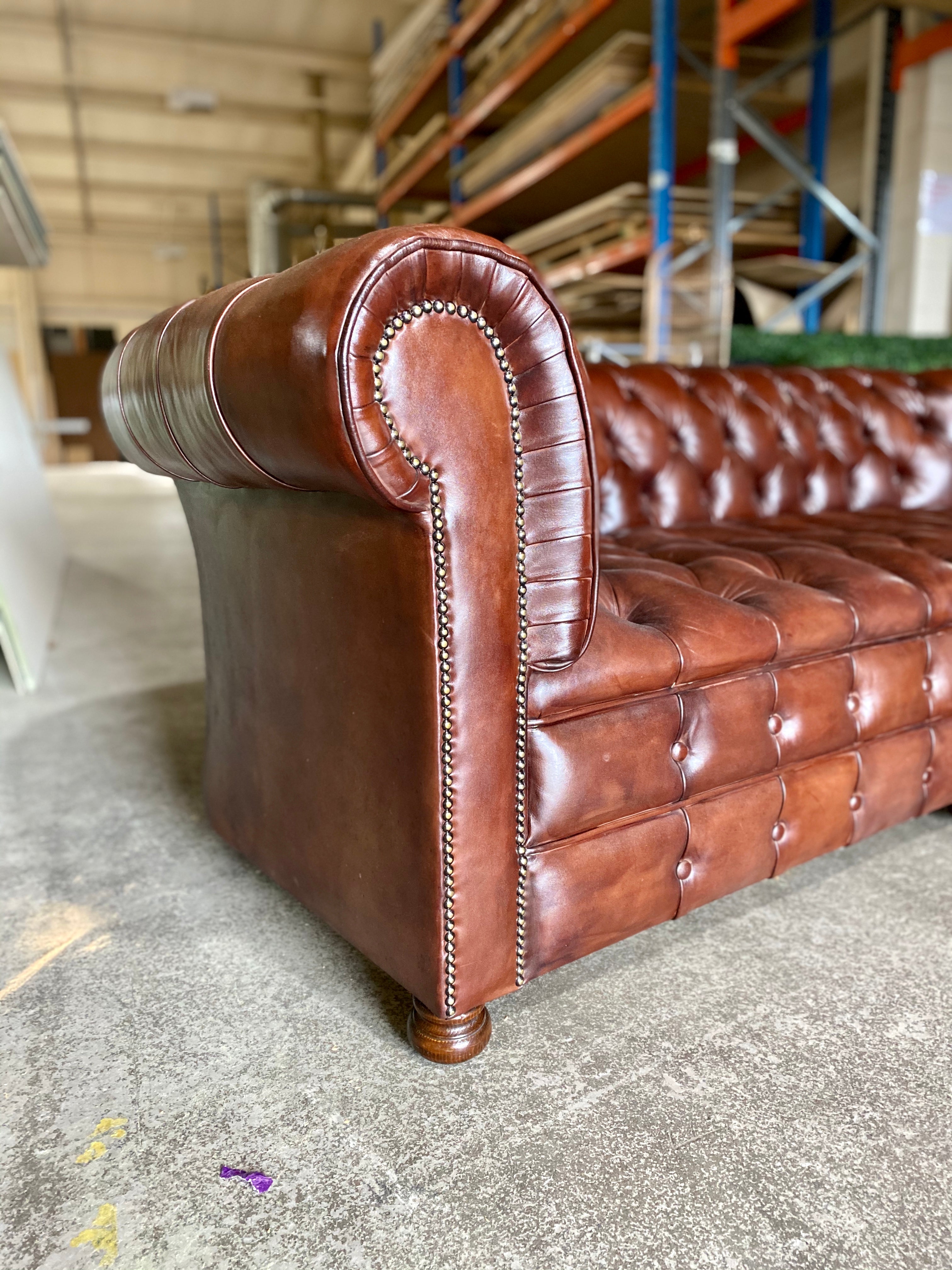 A Perfectly Restored Drop Arm MidC Chesterfield in Hand Dyed Warm Browns