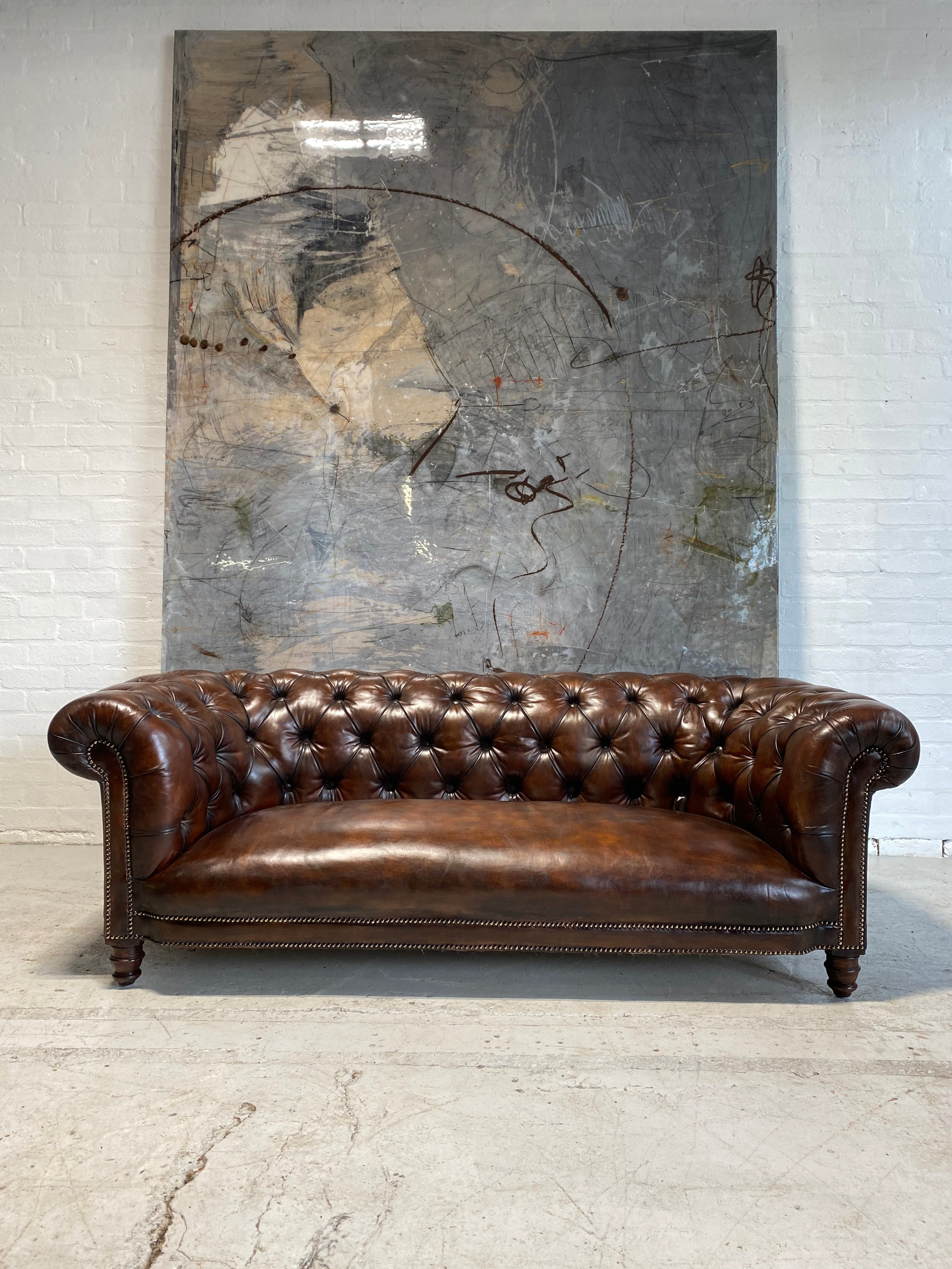 Fully Restored 19thC Chesterfield in Hand Dyed Walnut Leathers