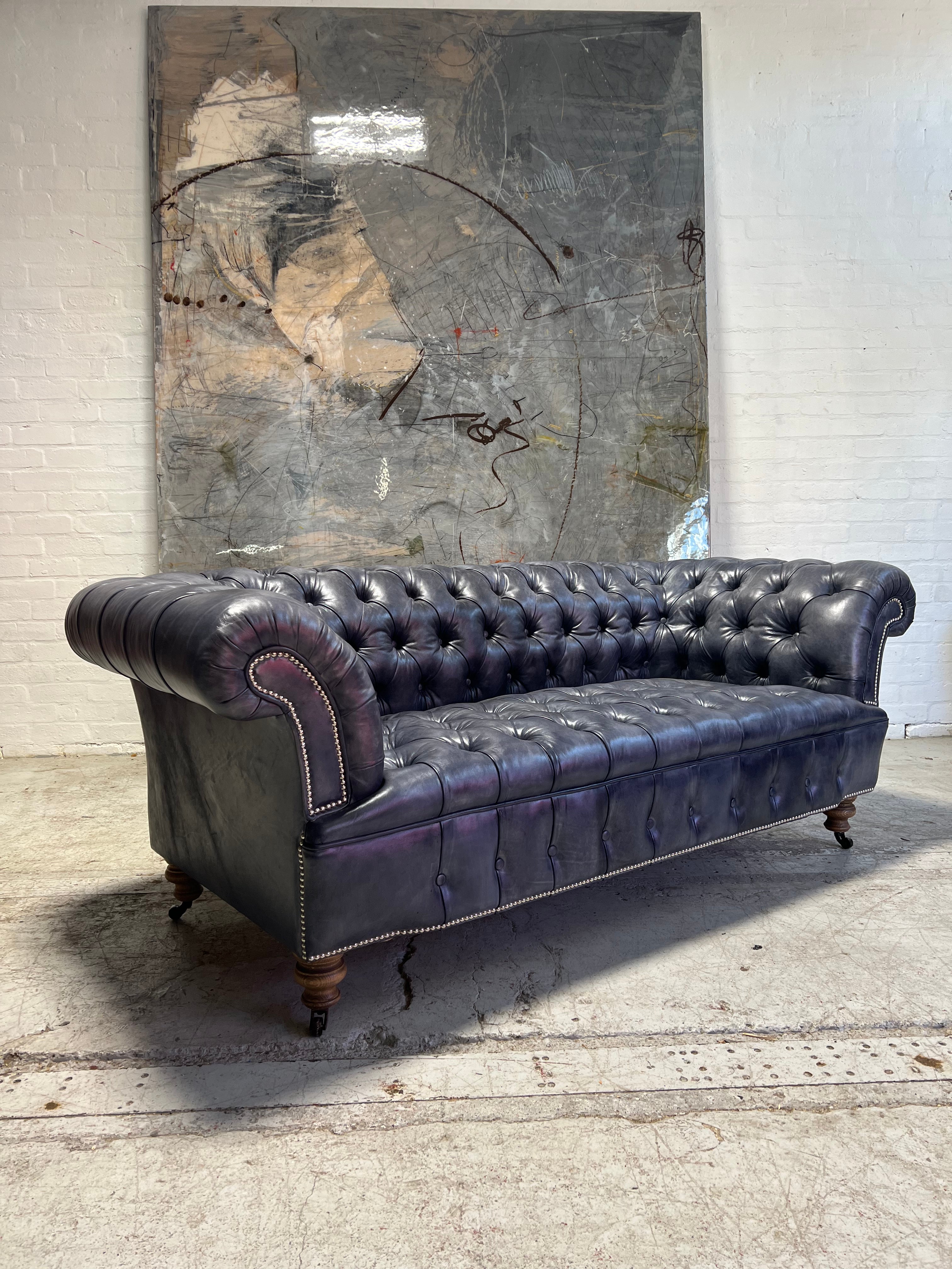 Our Howard Leather Chesterfield Sofa in Hand Dyed Elephant Grey