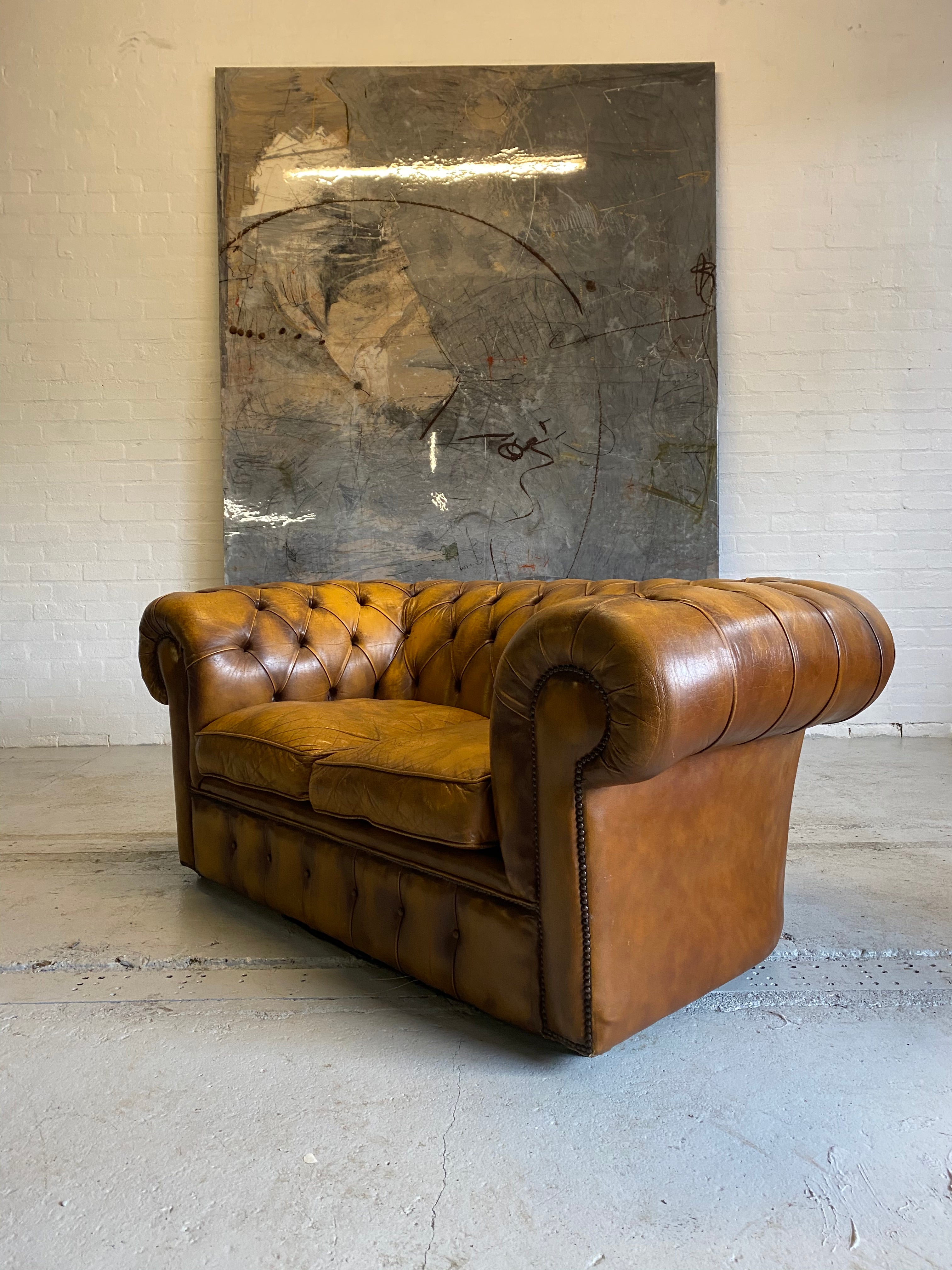 An Amazing Autumn Tan 2 seat Chesterfield Sofa