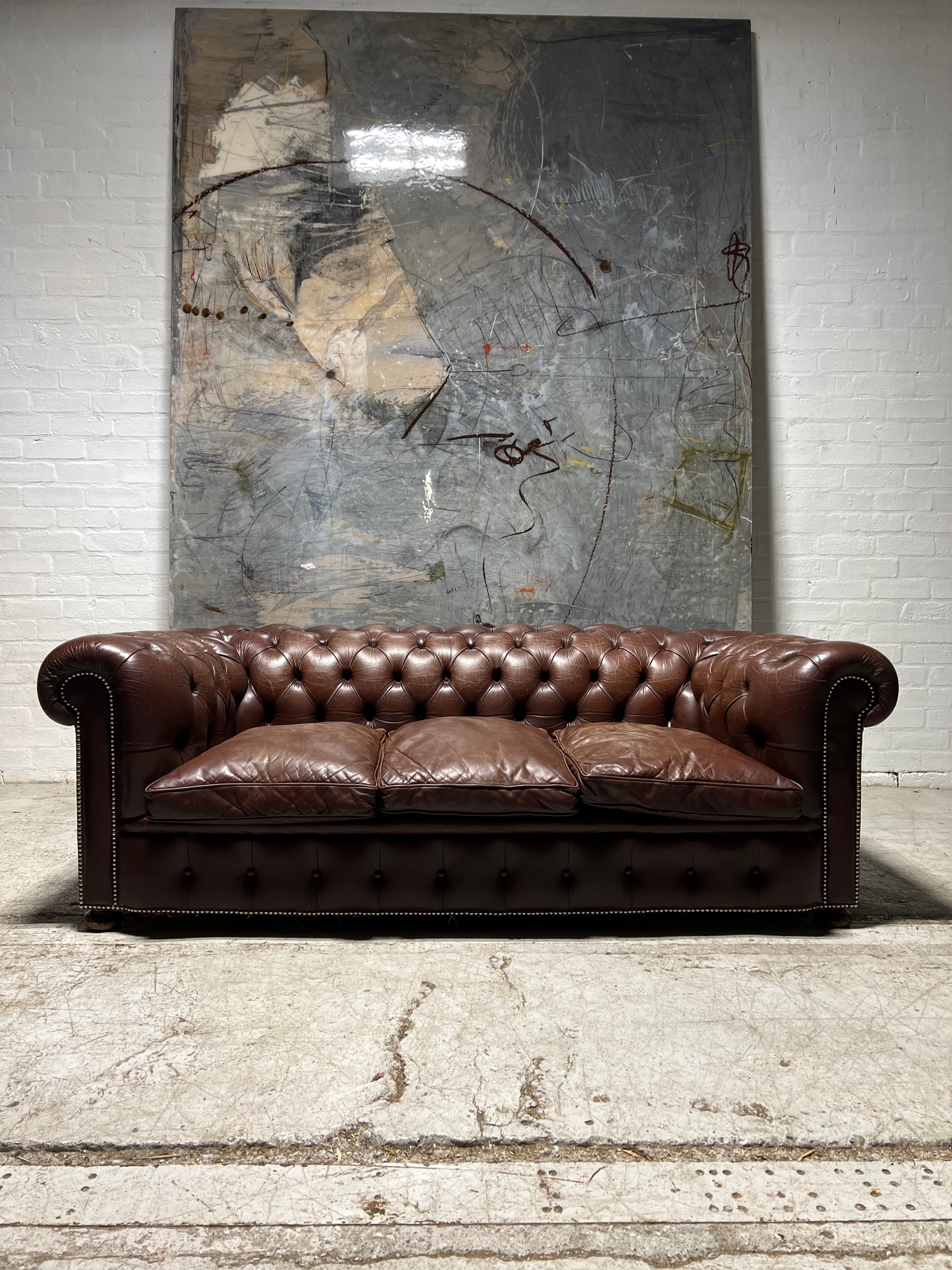 A Super Comfortable MidC Leather Chesterfield Sofa in Chocolate