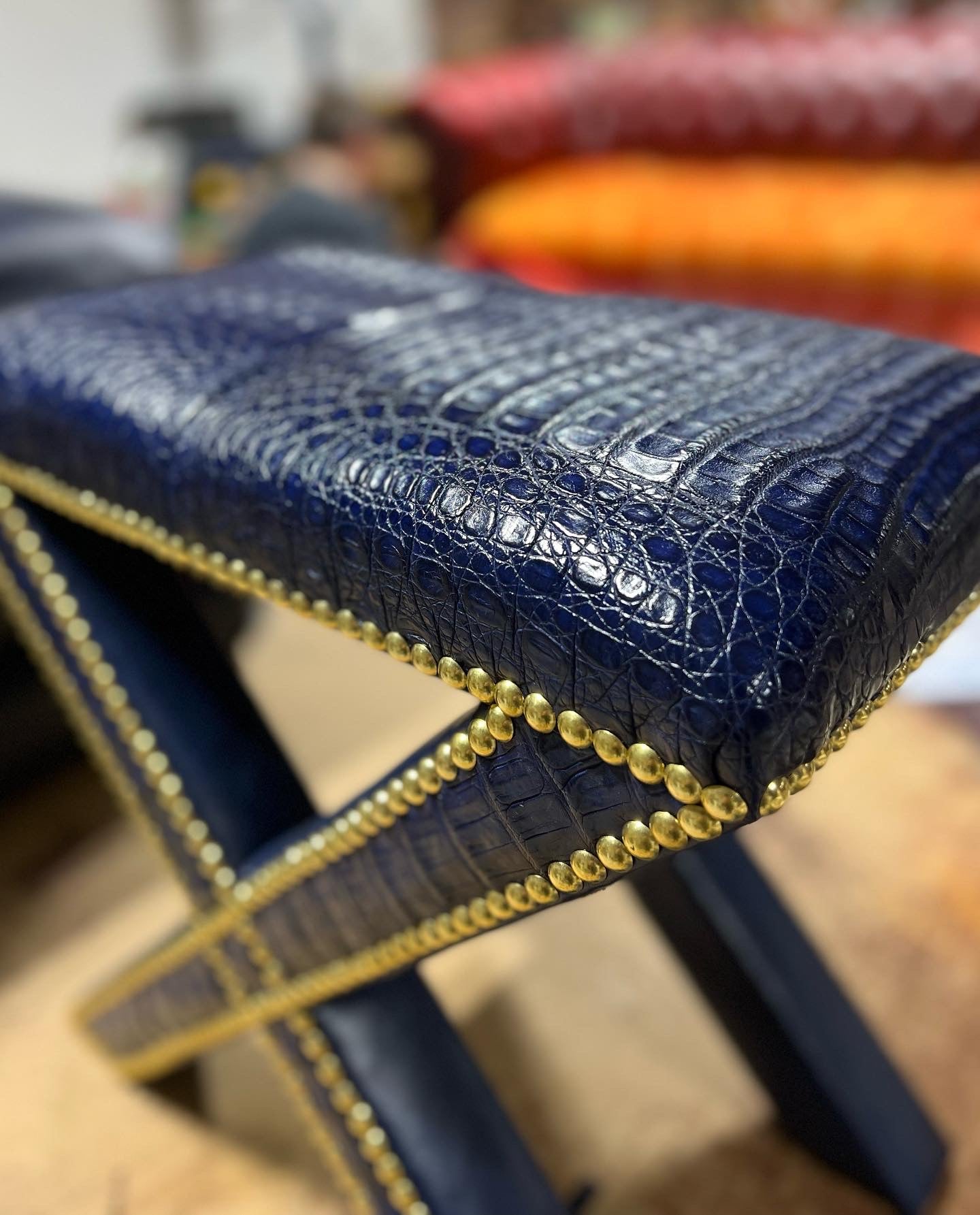 Real Crocodile Skin “X” Frame Footstool