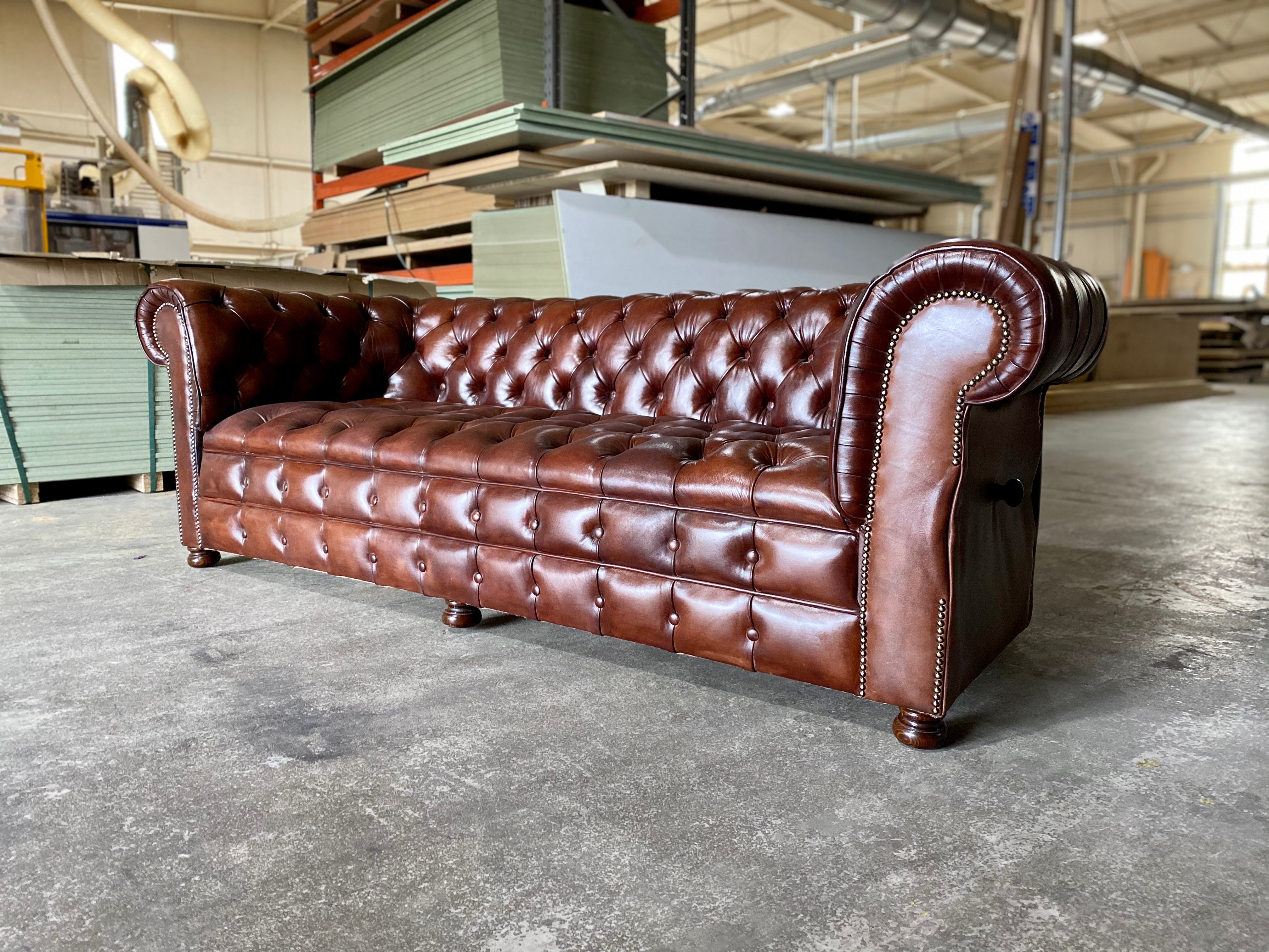 A Perfectly Restored Drop Arm MidC Chesterfield in Hand Dyed Warm Browns