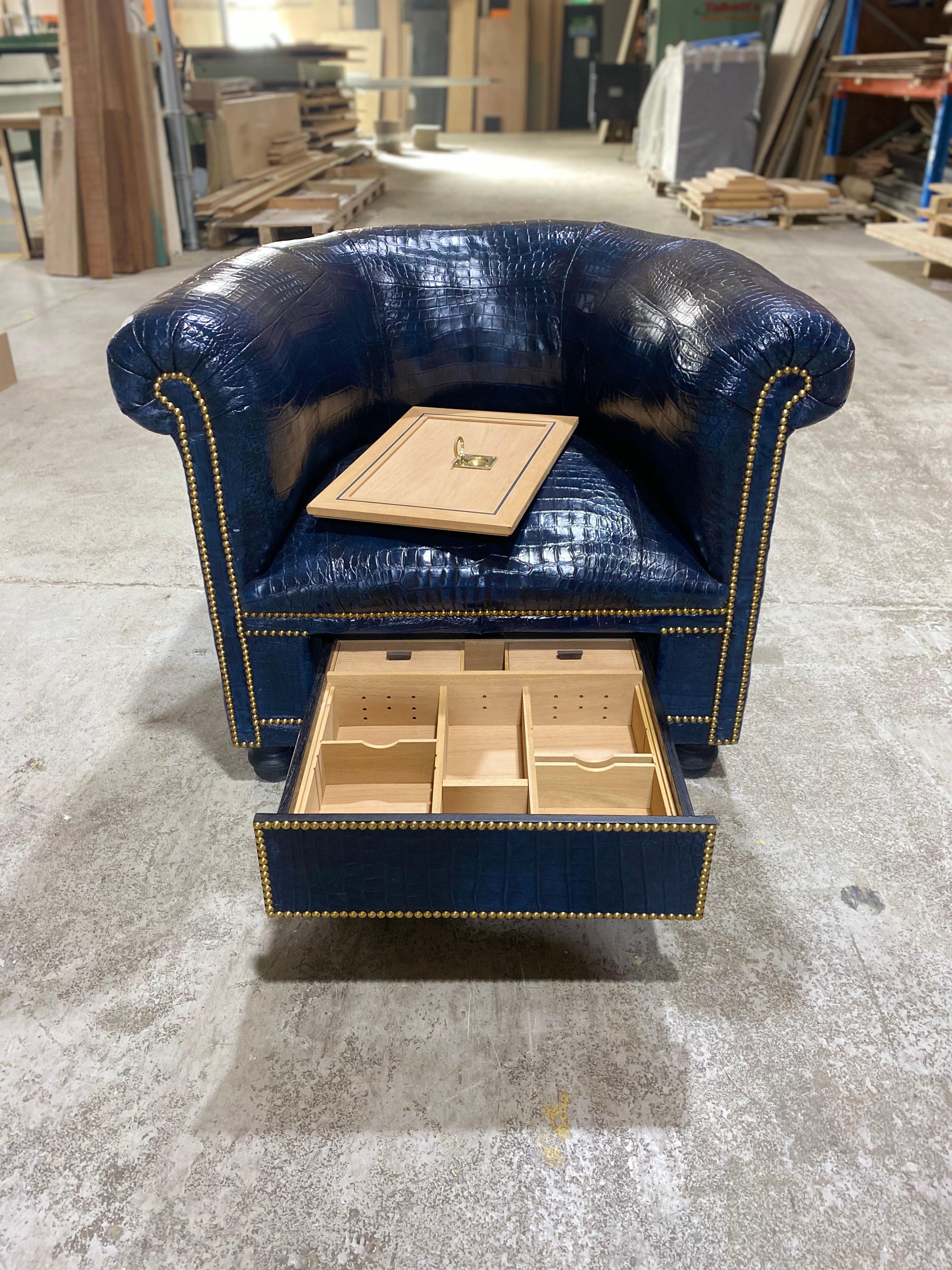 Crocodile Skin Gentleman’s Club Chair with Humidor