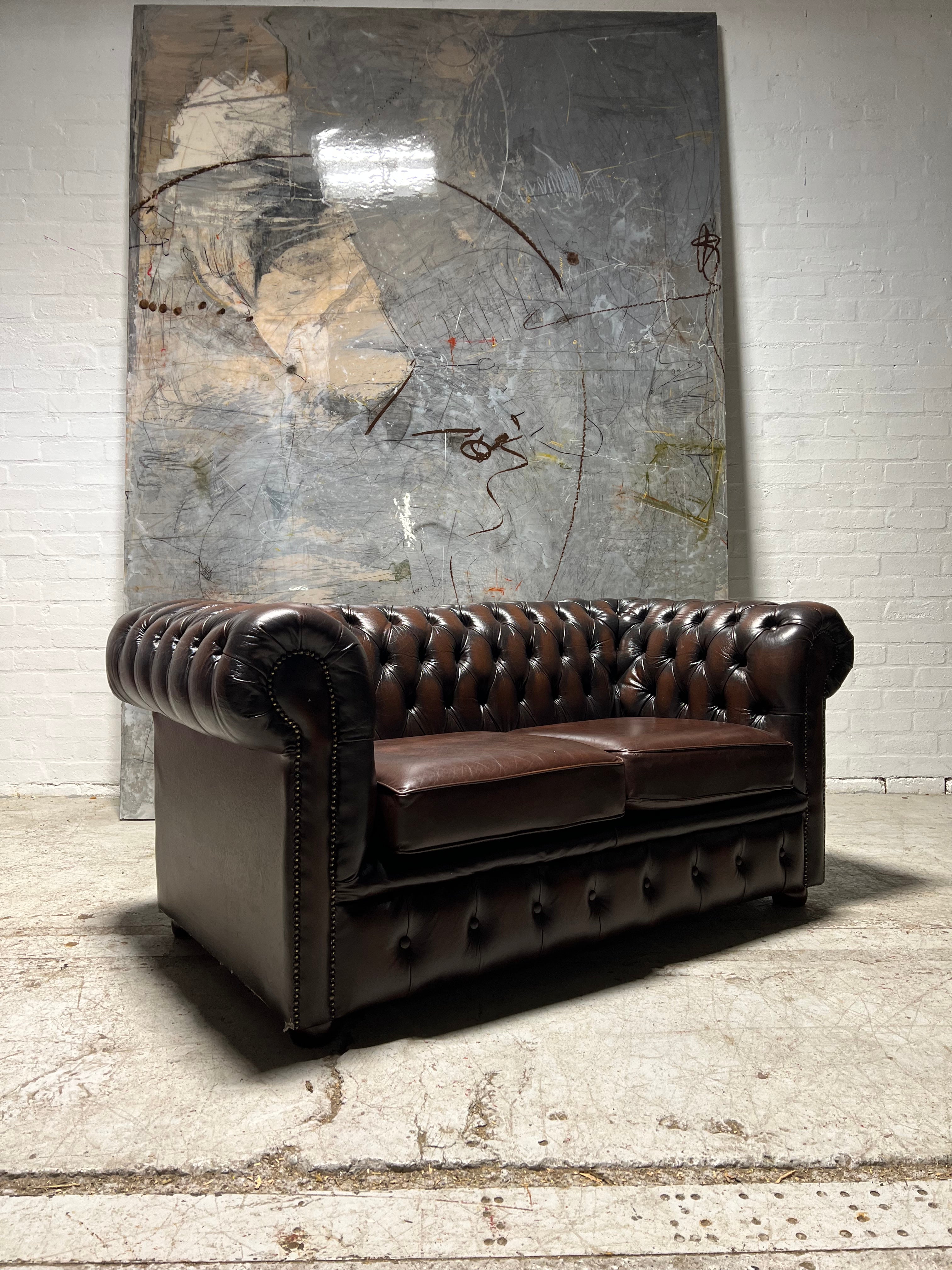 (1 of 3) Matching Little Leather Chesterfield 2 Seat Sofa in Darker Browns