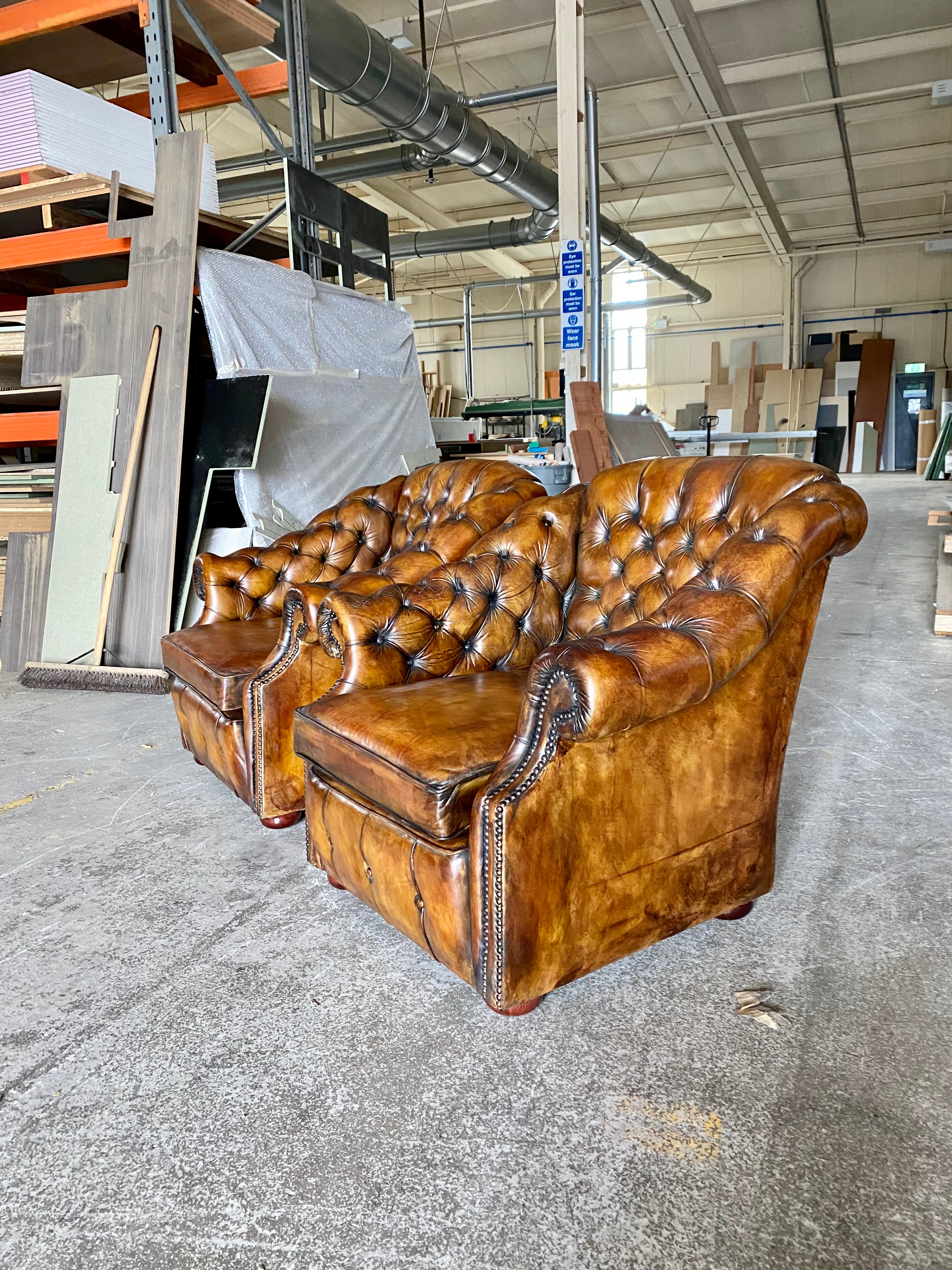 A Beautiful Arch Backed Chesterfield suite in Hand Dyed Leathers