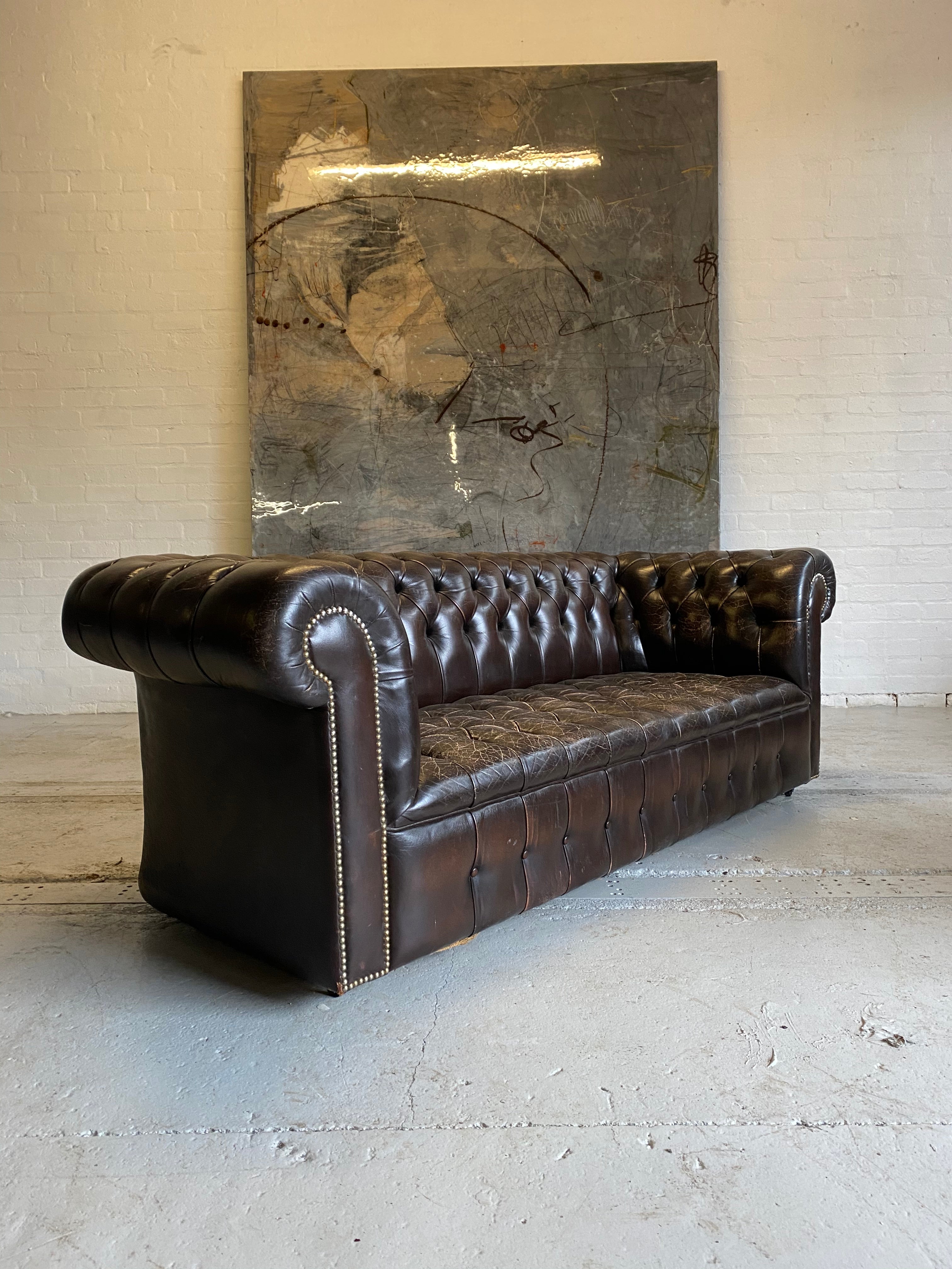 Amazing Chocolate Brown 3 seat Chesterfield with Buttoned seat