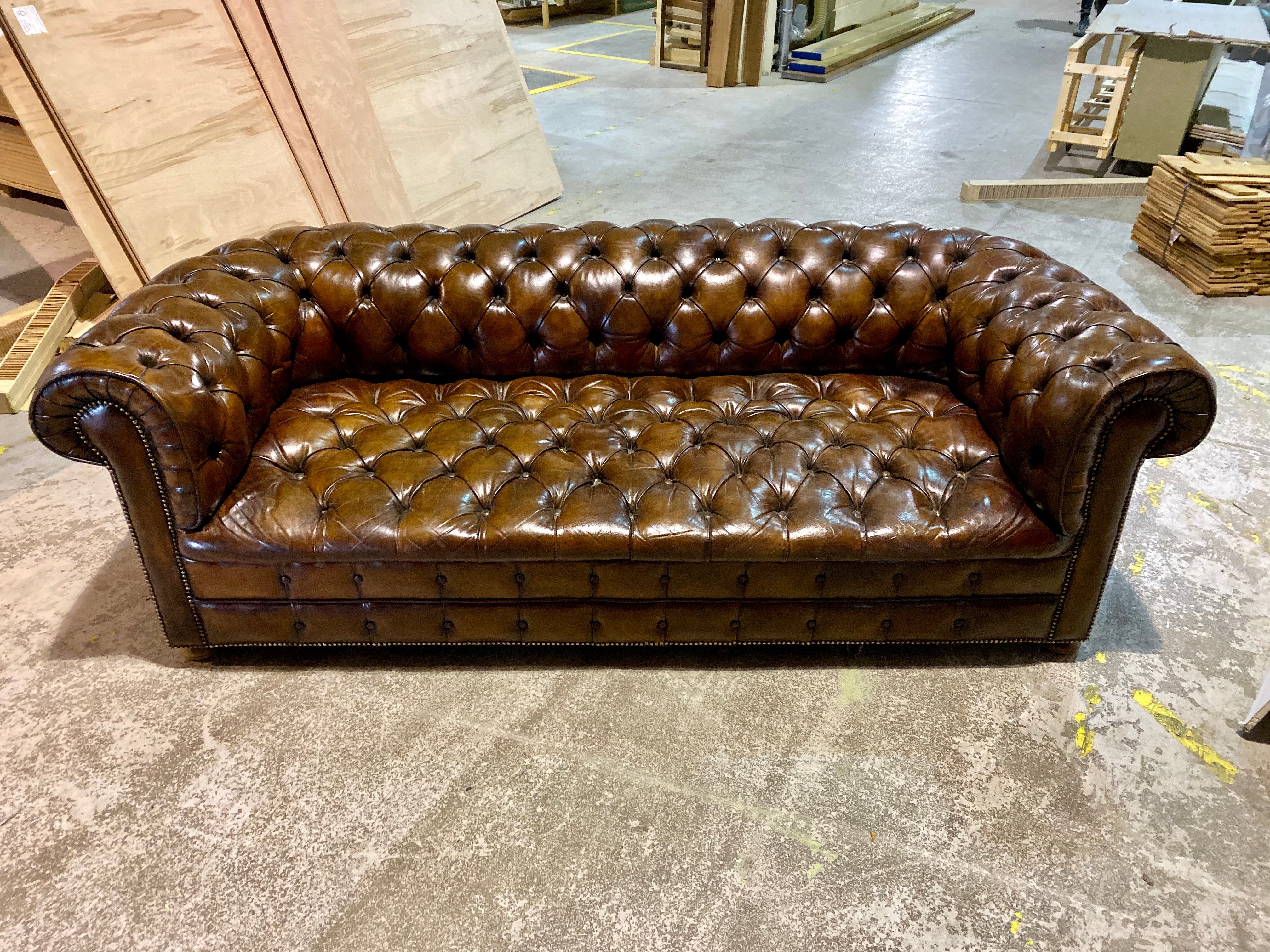 Very Good MidC Vintage Leather Chesterfield Sofa