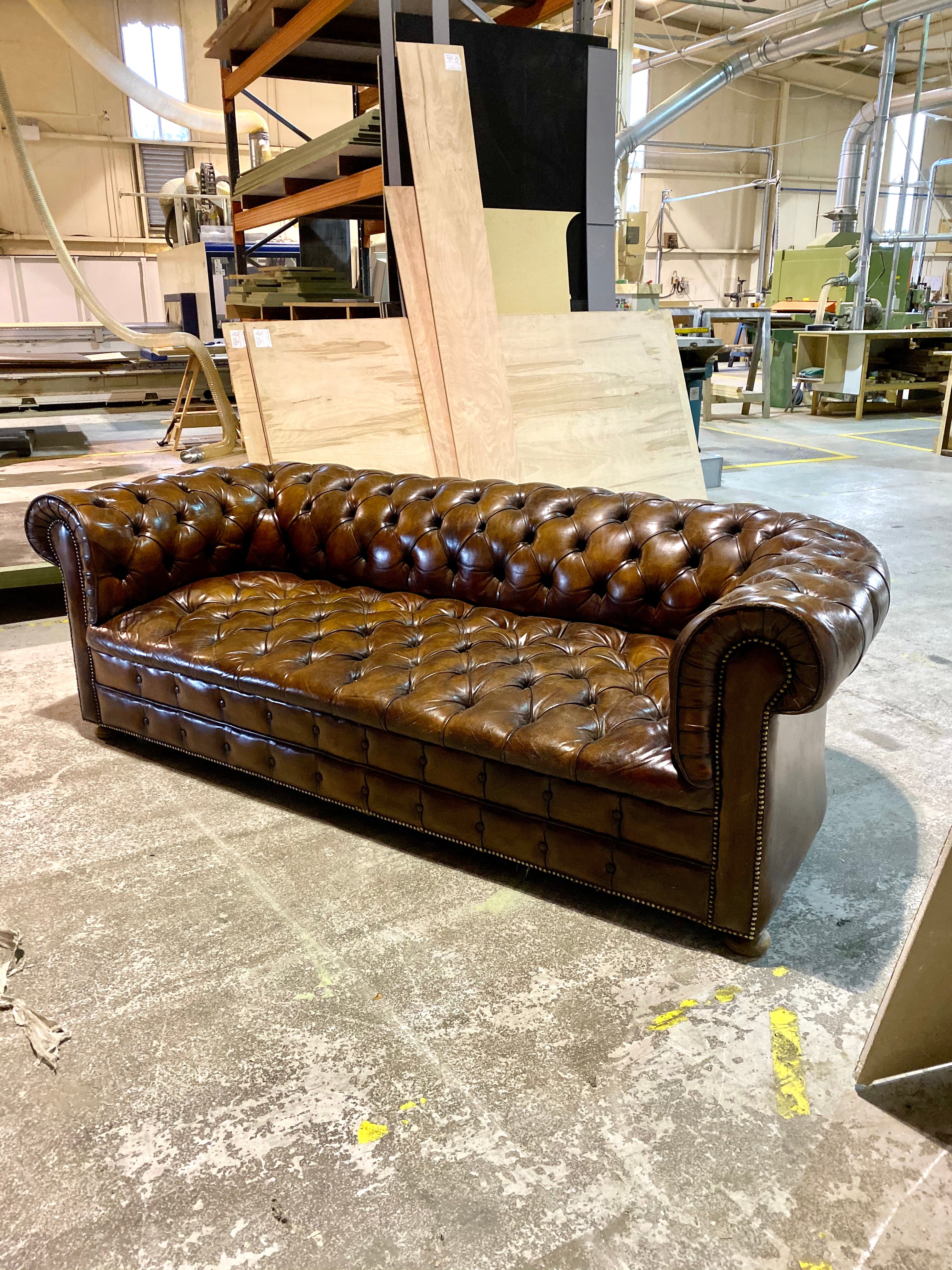 Very Good MidC Vintage Leather Chesterfield Sofa