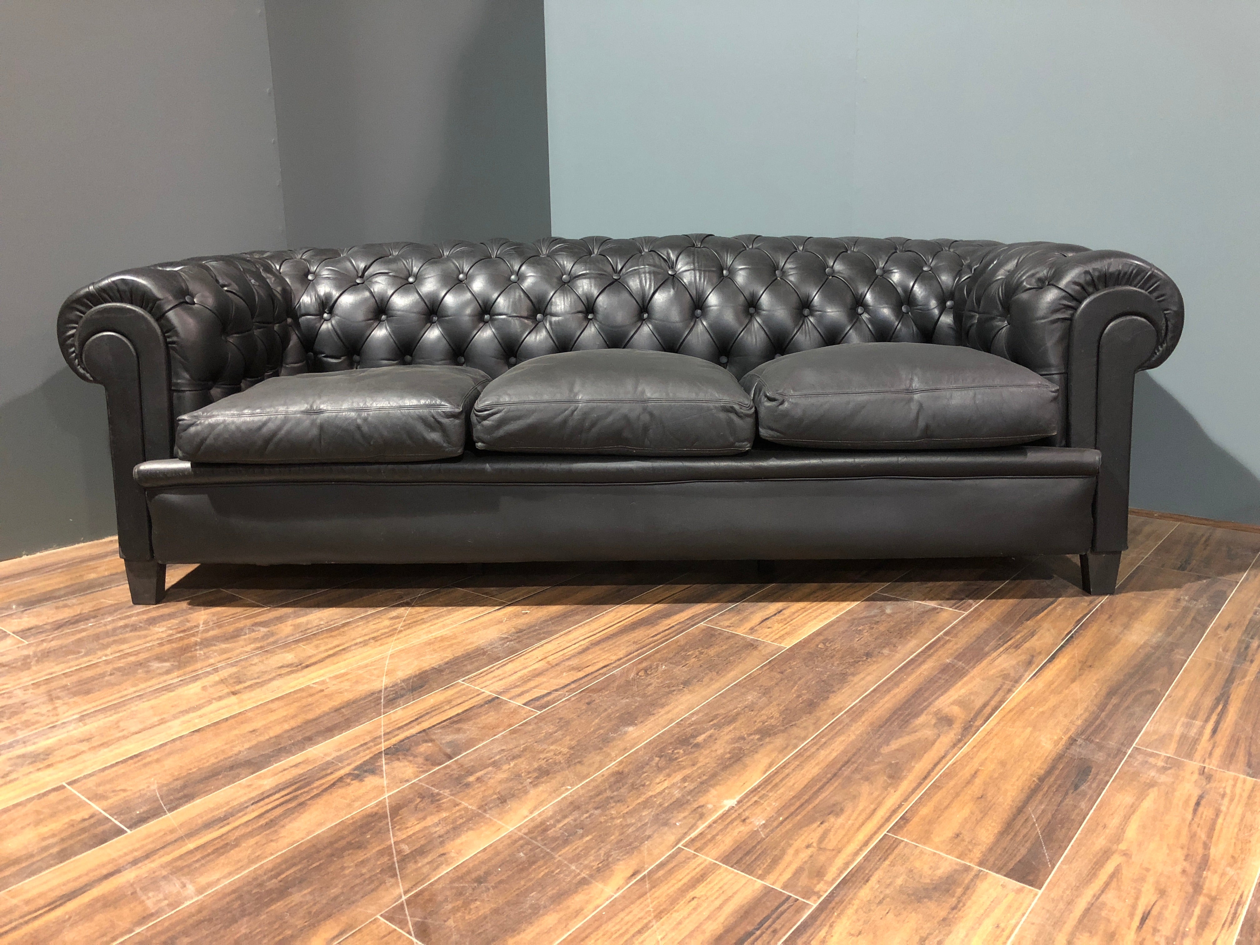 Early 20thC Black Leather Sofa