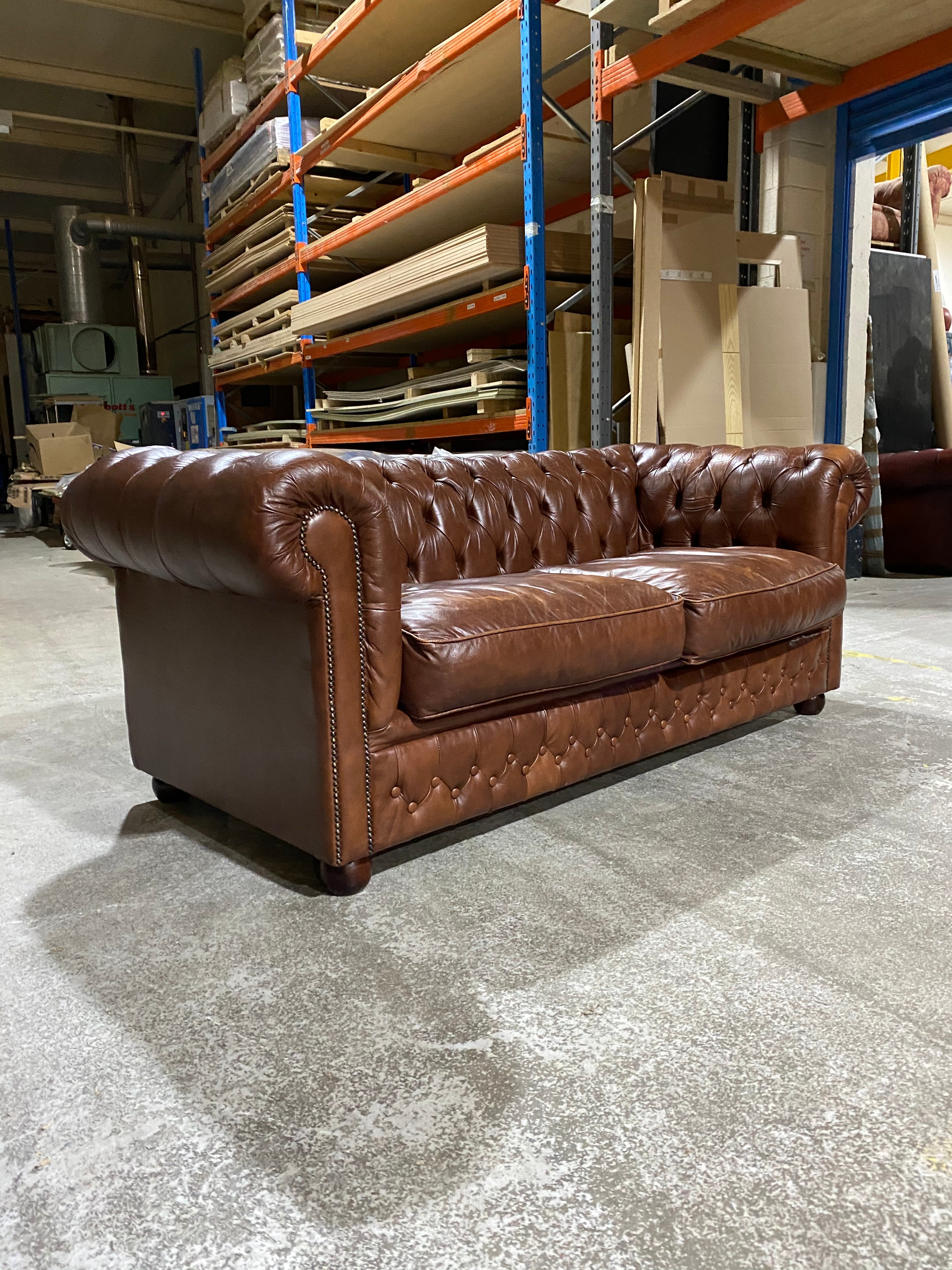 Lovely Twice Loved Chesterfield Sofa in Milk Chocolate Browns