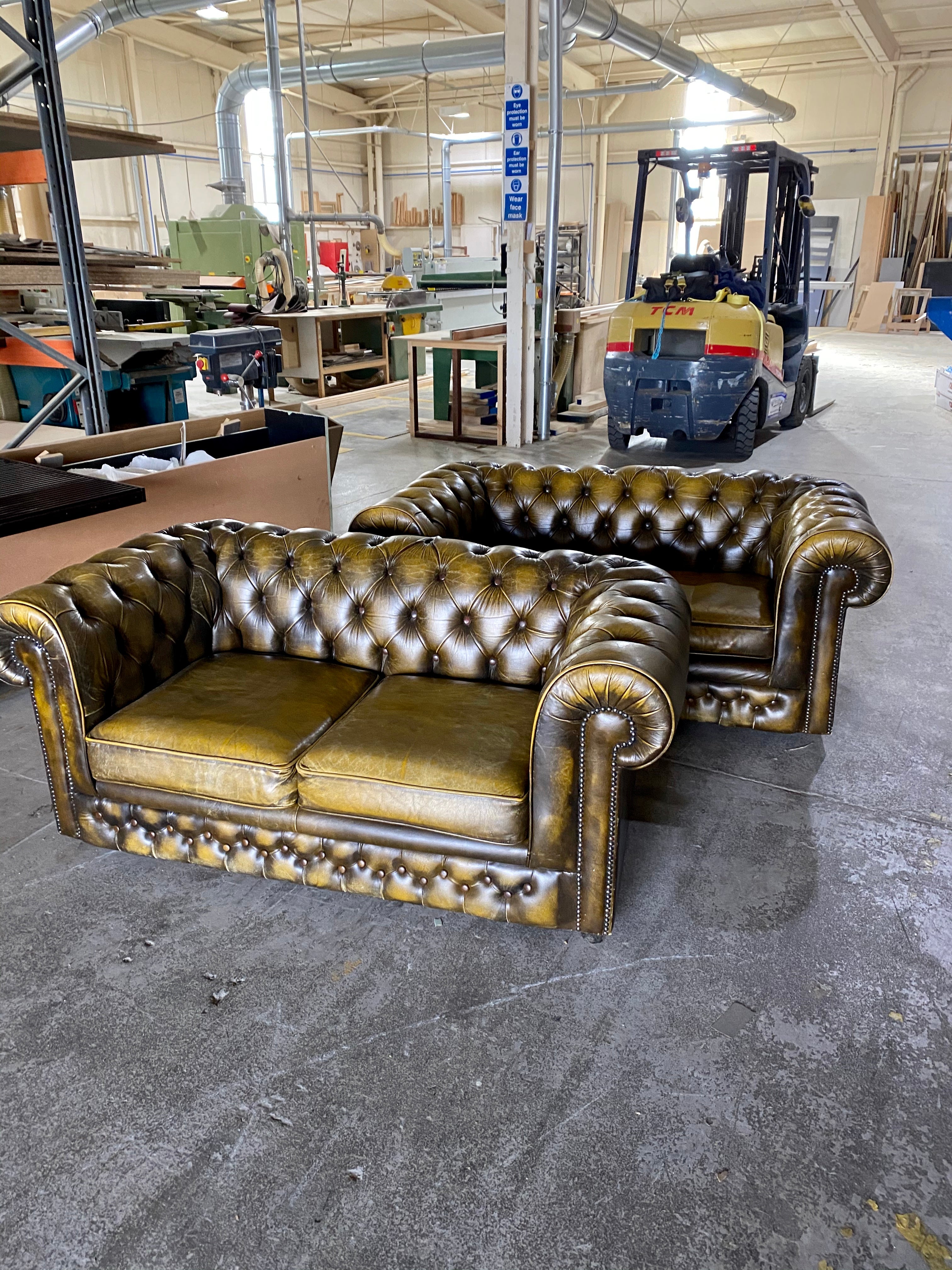 A Very Cool Pair of 2 seat Chesterfield Sofas in Autumn Tans