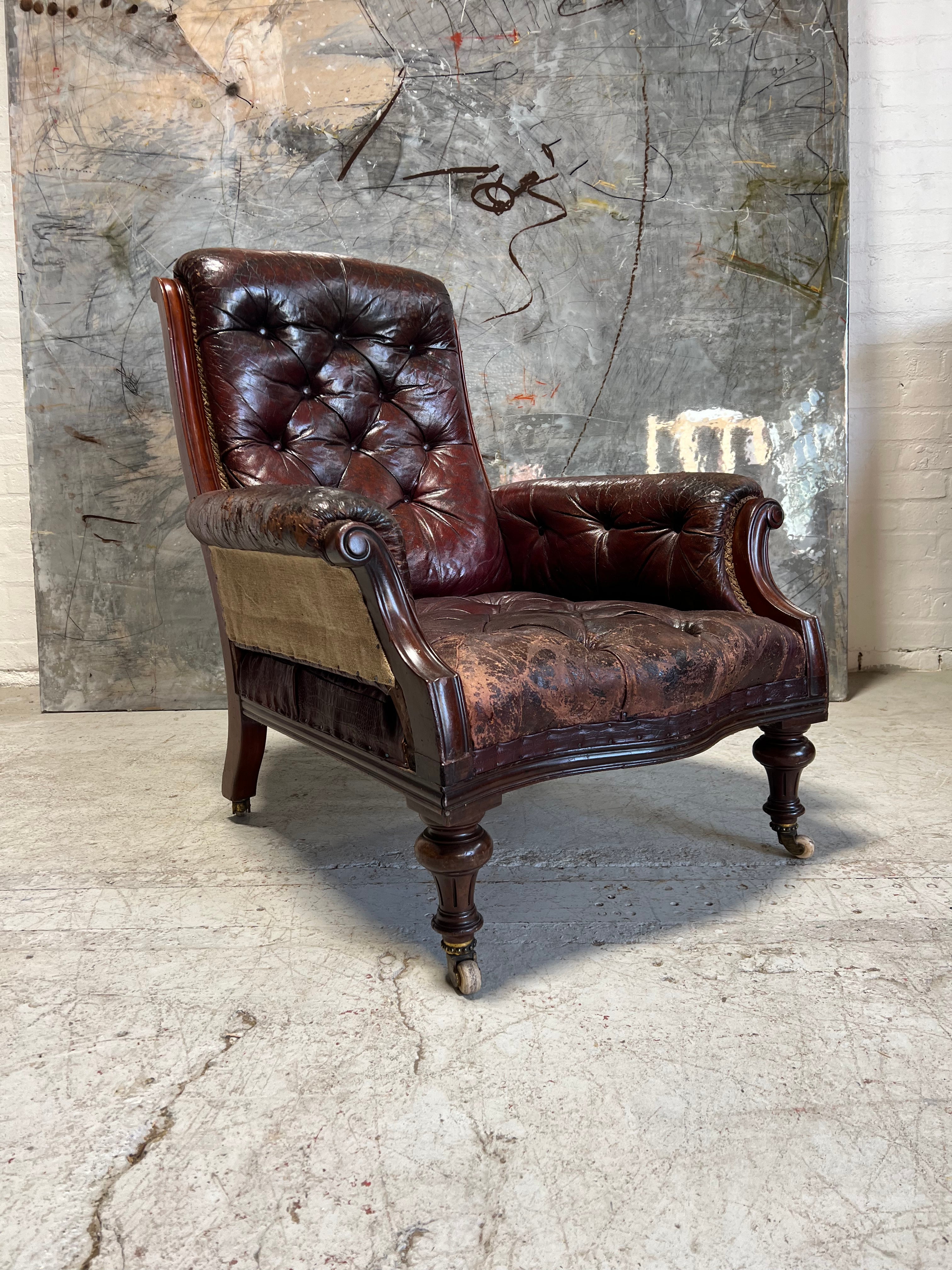 A Beautiful Early Hamptons & Sons of Pall Mall Armchair in Original Goat Skin Leather