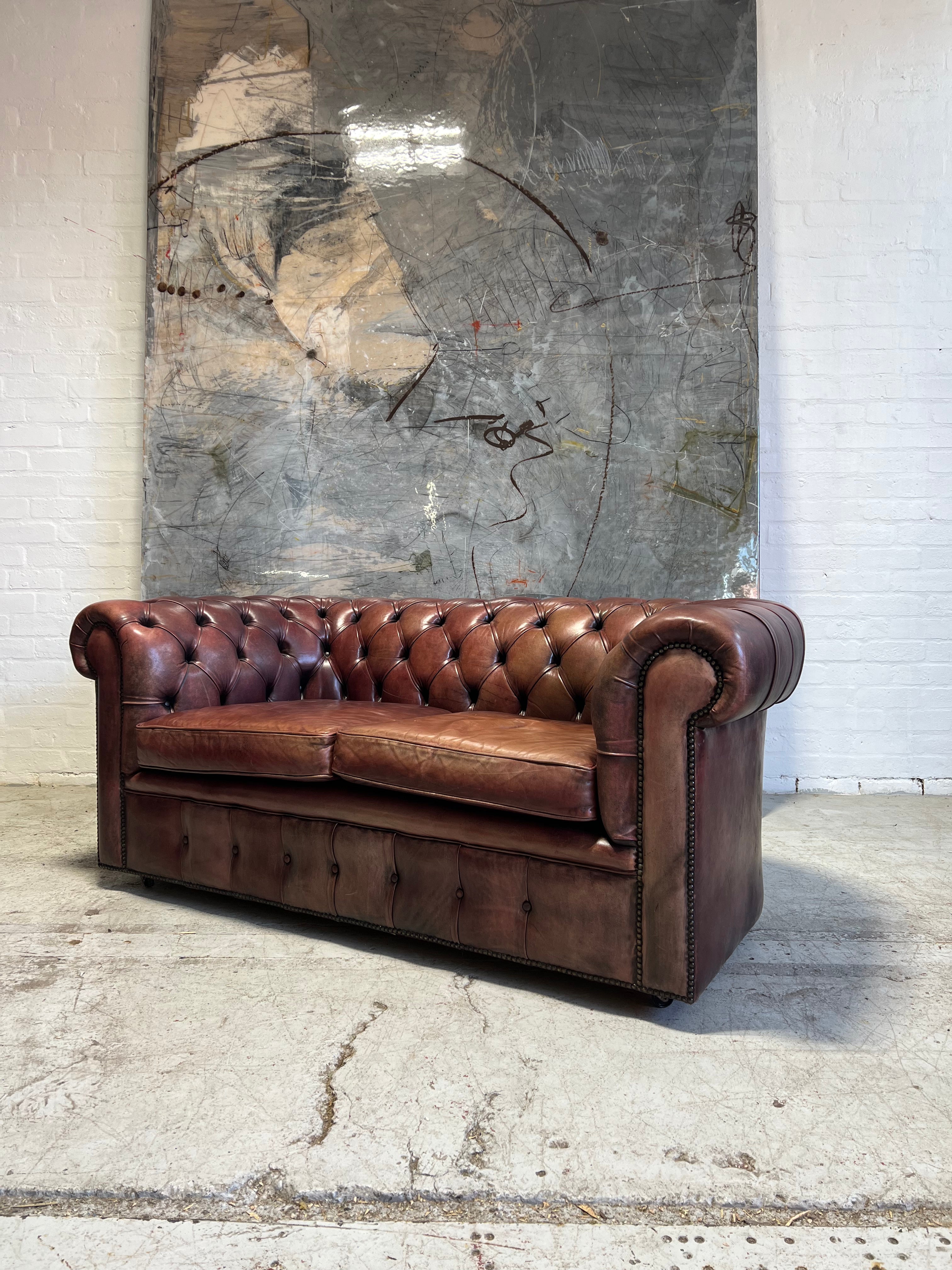 MidC Hand Dyed Leather 2 Seat Chesterfield Sofa & Club Chair