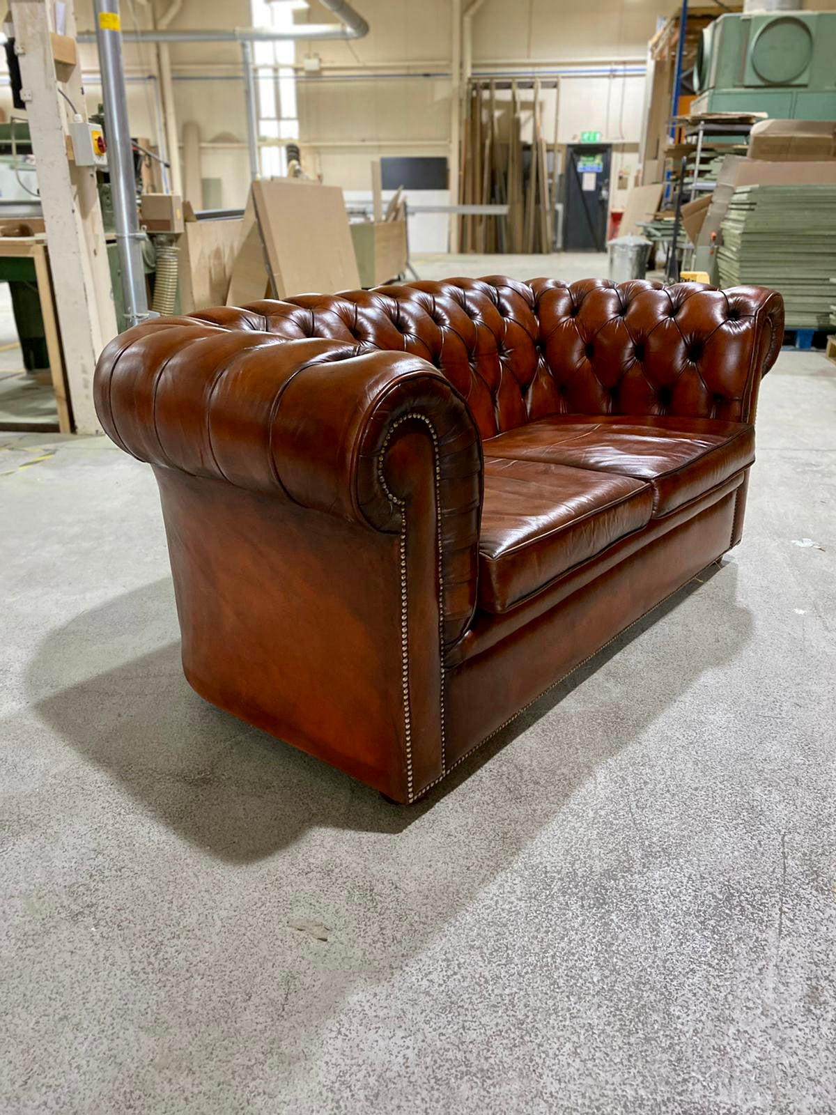 A Beautiful MidC Hand Dyed Chesterfield Sofa in Rich Cognac