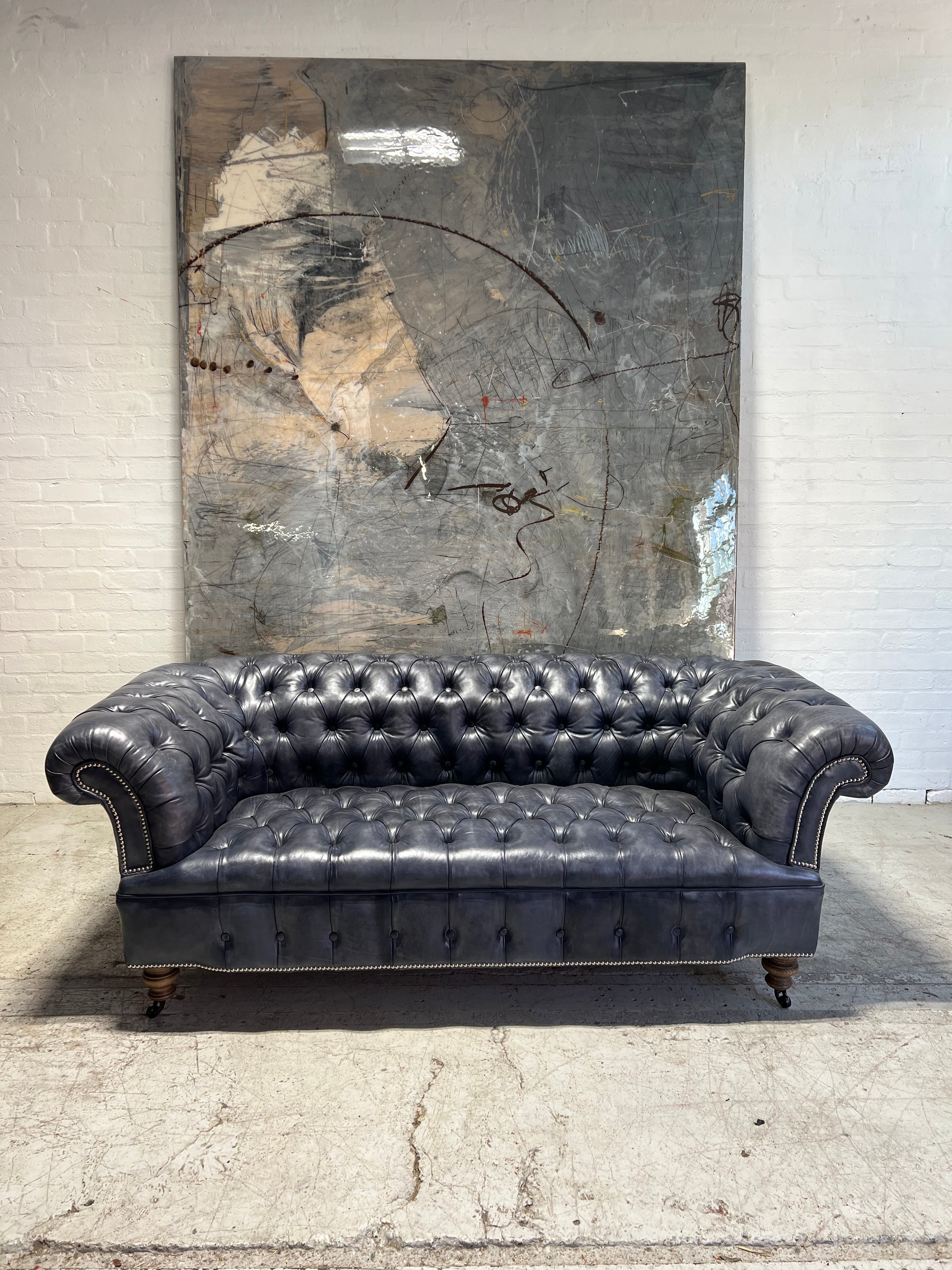 Our Howard Leather Chesterfield Sofa in Hand Dyed Elephant Grey