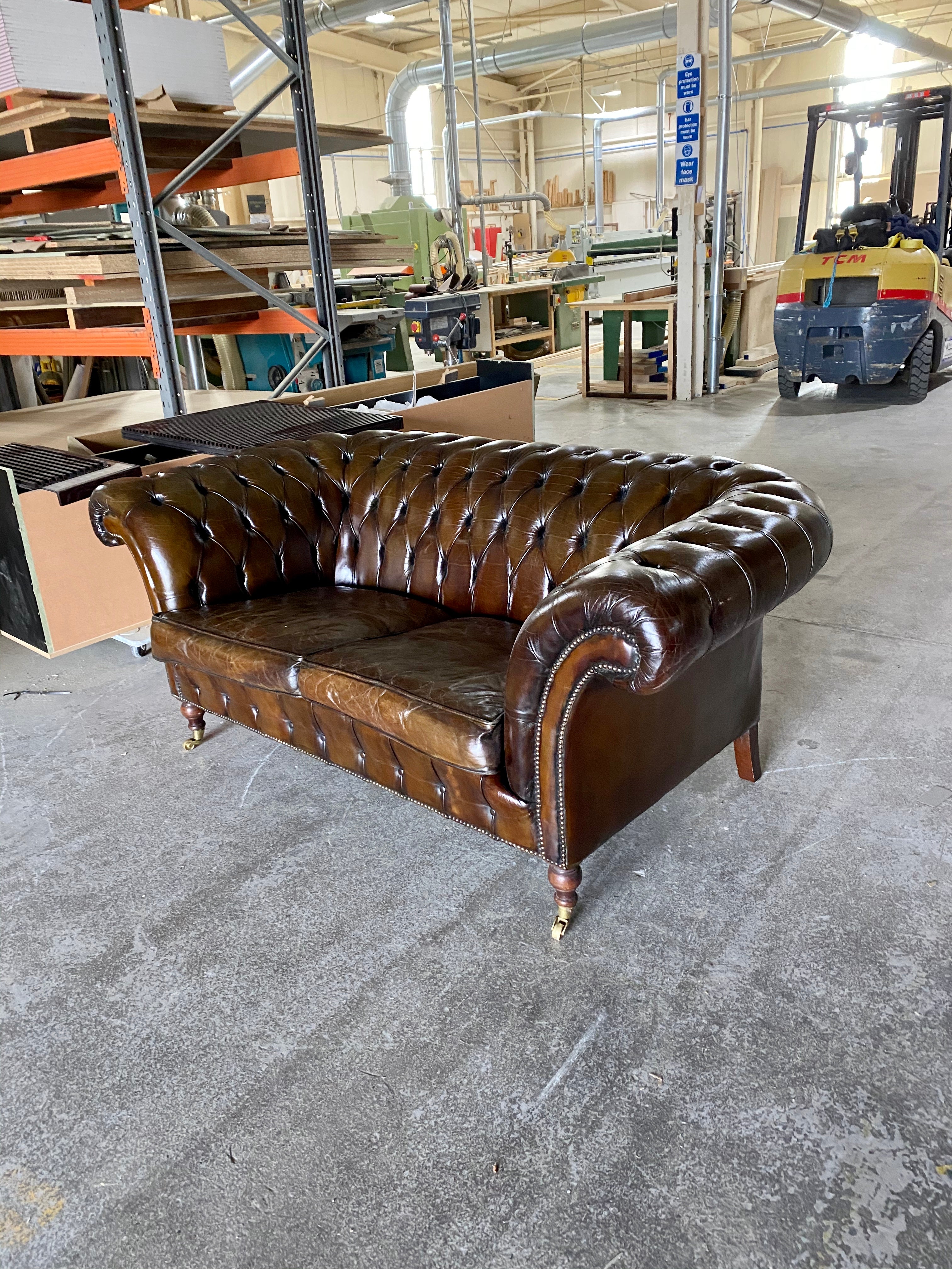 A Very Elegant 2 Seat Vintage Leather Chesterfield Sofa