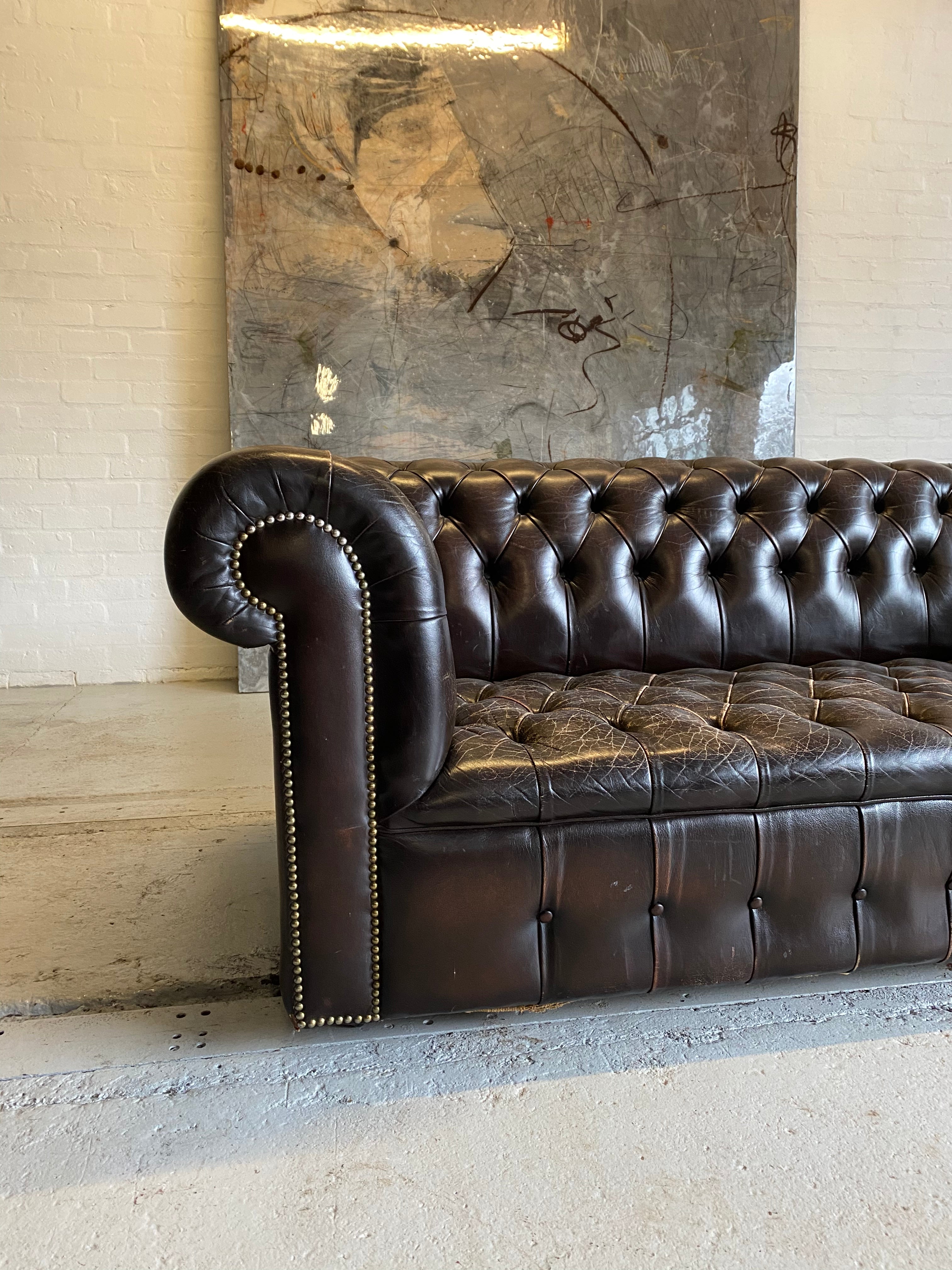 Amazing Chocolate Brown 3 seat Chesterfield with Buttoned seat