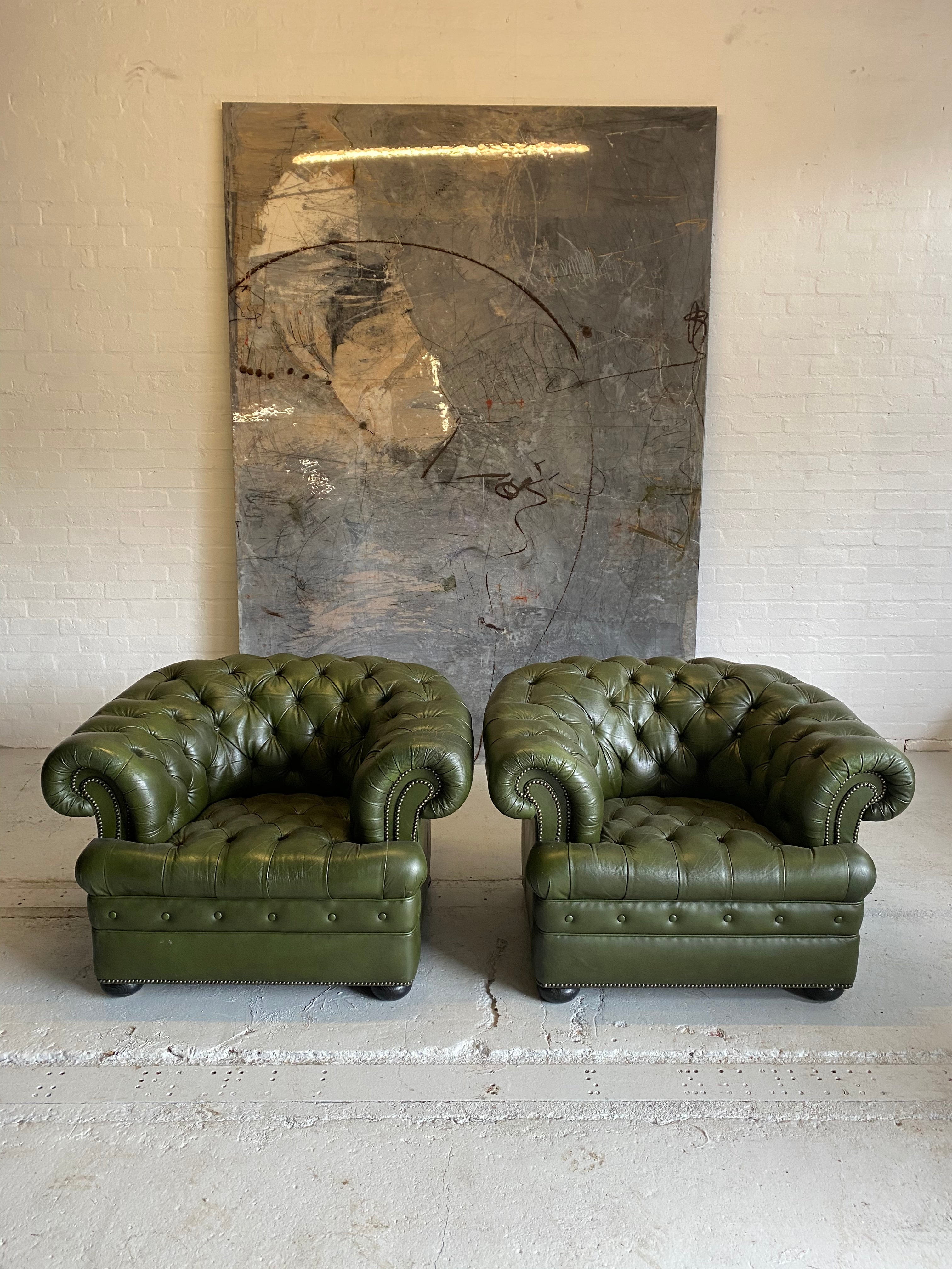 Military Green Chesterfield Club Chairs