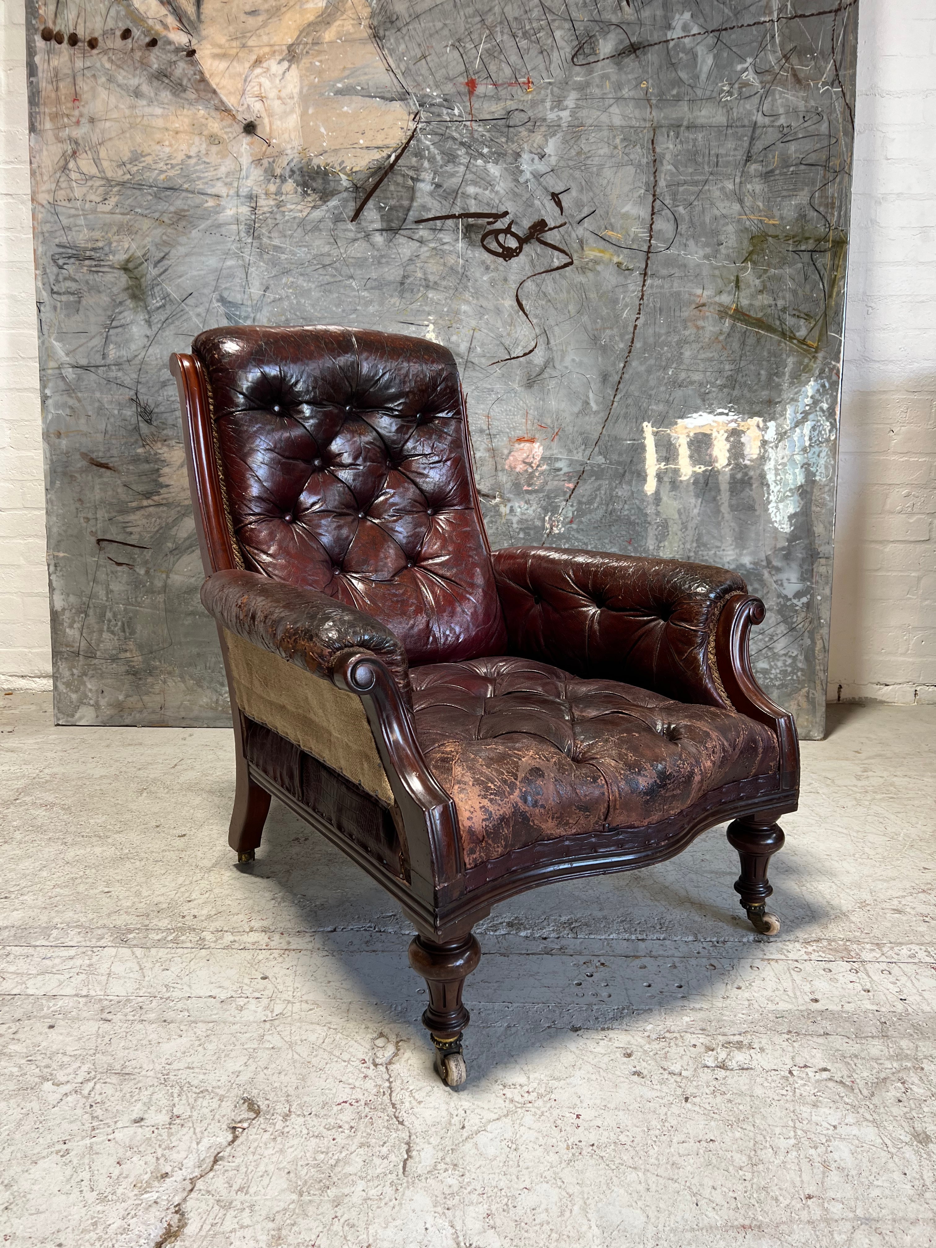 A Beautiful Early Hamptons & Sons of Pall Mall Armchair in Original Goat Skin Leather