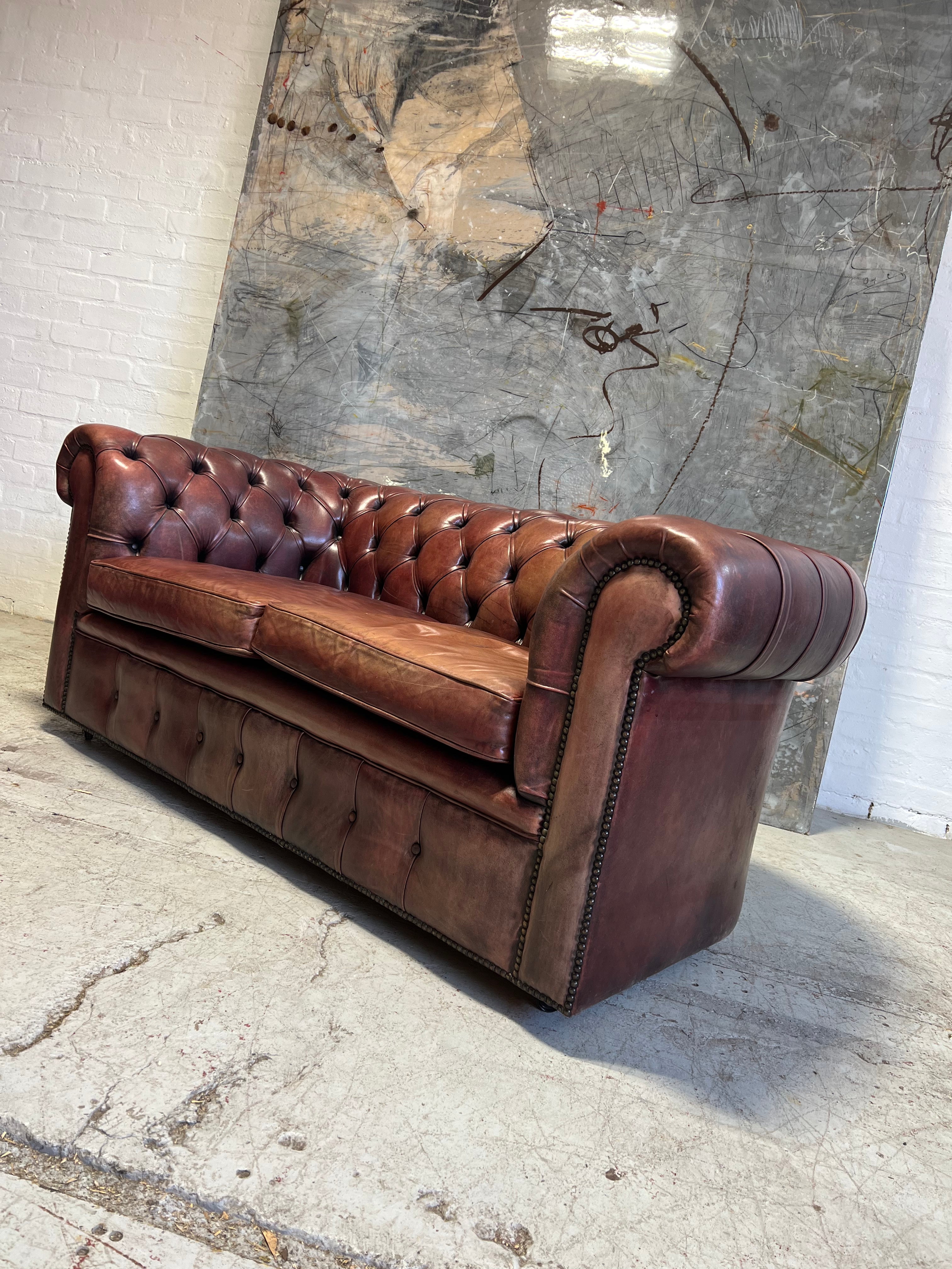 MidC Hand Dyed Leather 2 Seat Chesterfield Sofa & Club Chair