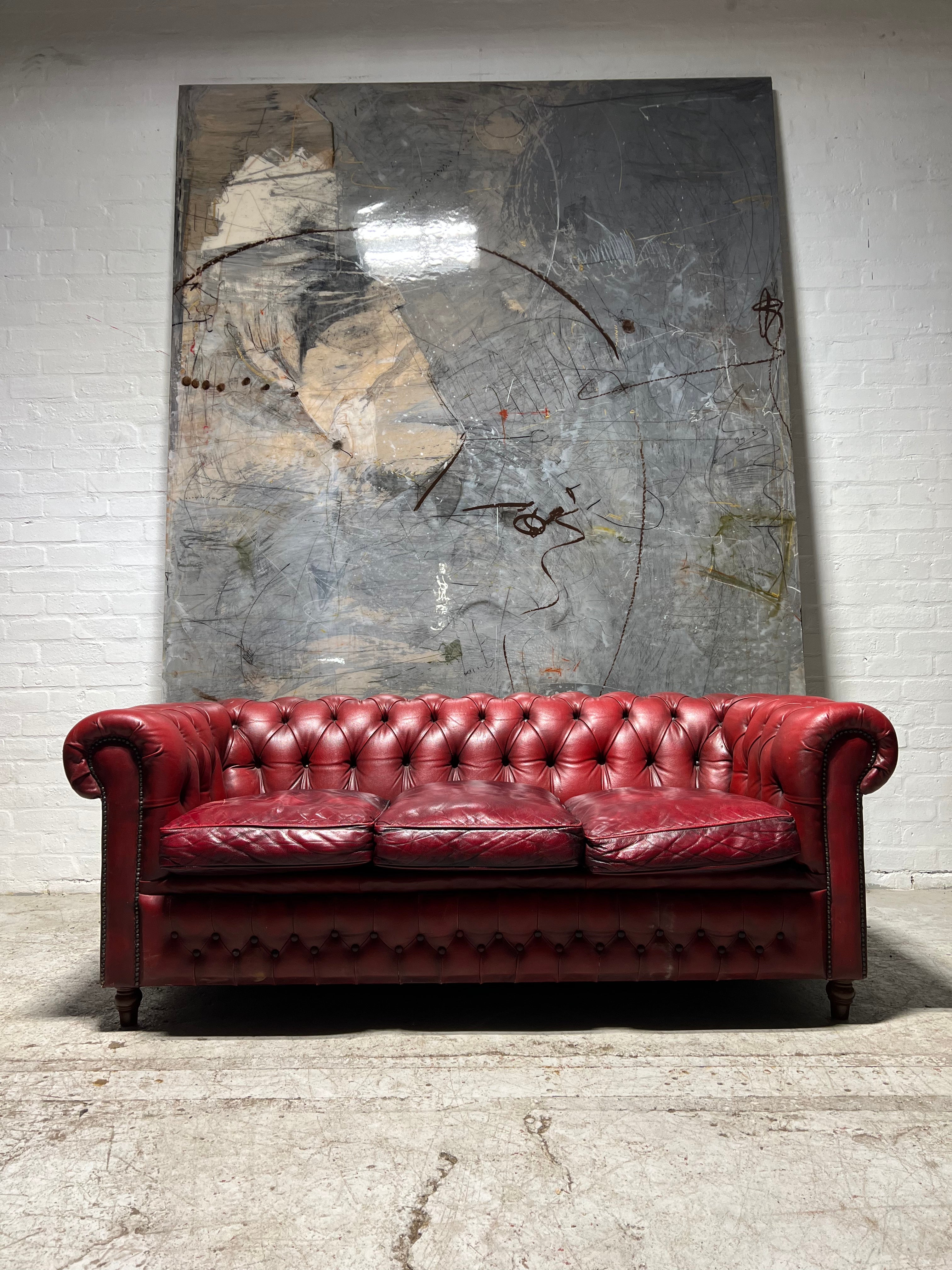 A Super Value Red 3 Seat Leather Chesterfield Sofa