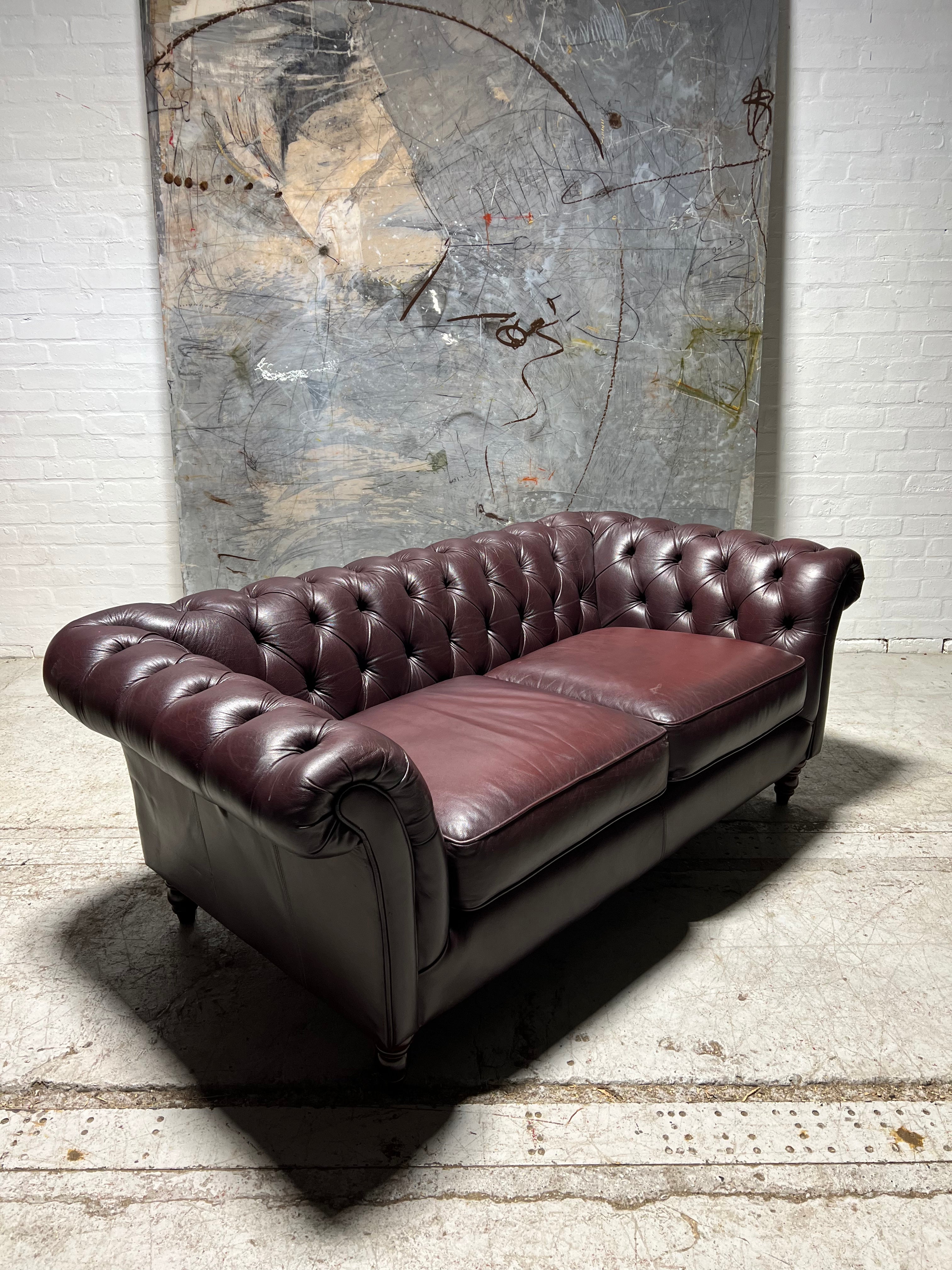 A Lovely Rich Plum Leather Chesterfield Sofa