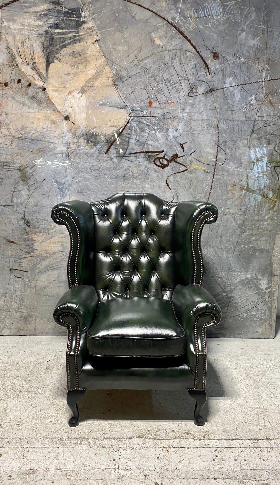 A Really Rich Ink Green Chesterfield Queen Anne Chair