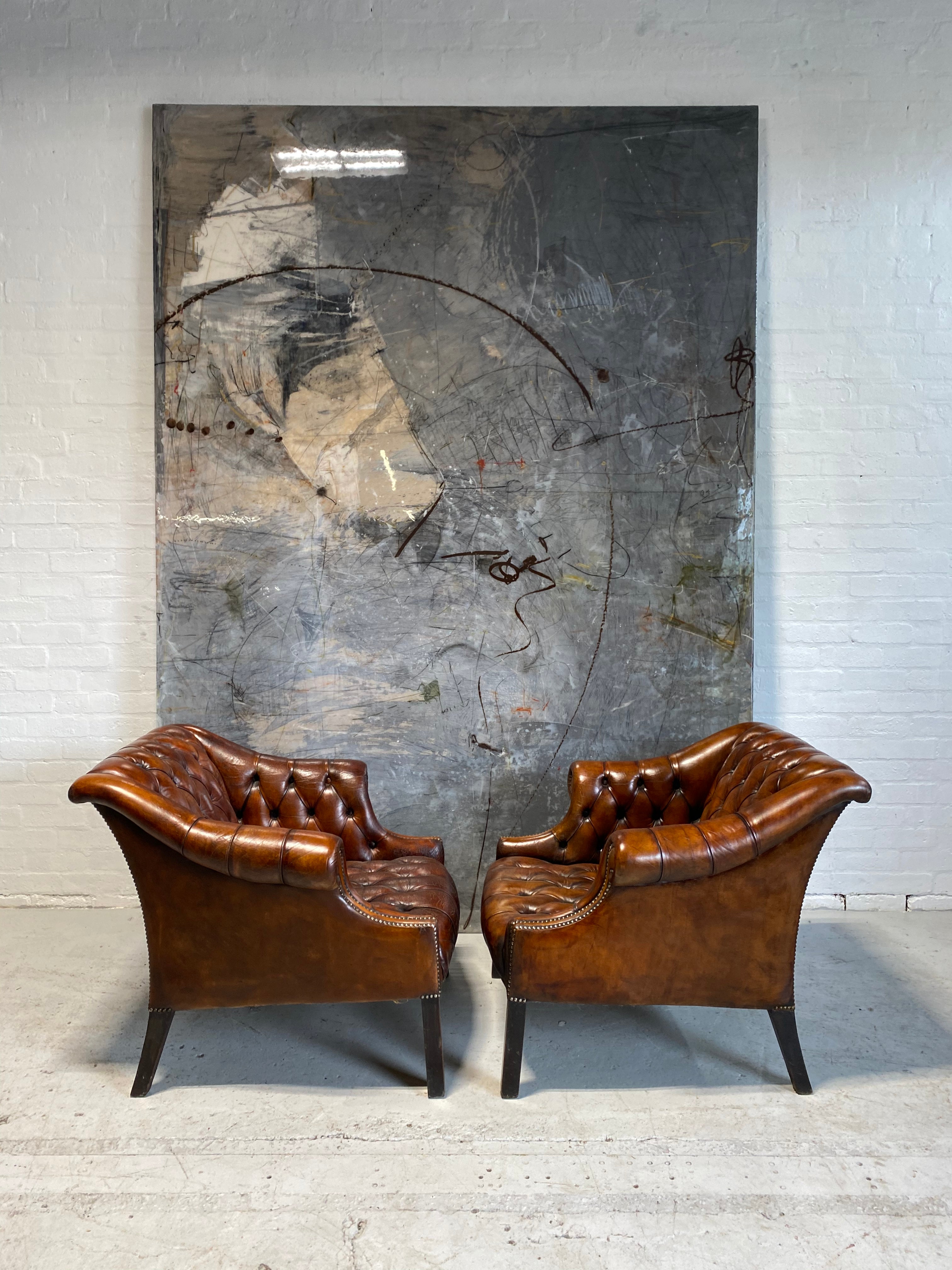 Beautiful Pair of MidC Library Chairs in Rustic Horse Chestnut Hand Dyed Leathers