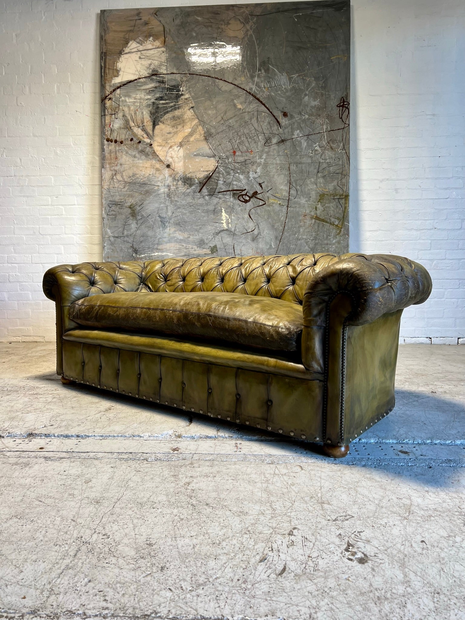 An Amazing Chesterfield Sofa in Hand Dyed Olive