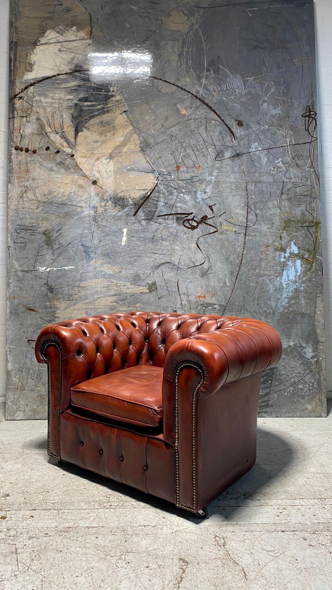 A Very Cool MidC Vintage Leather Chesterfield Suite in Burnt Red