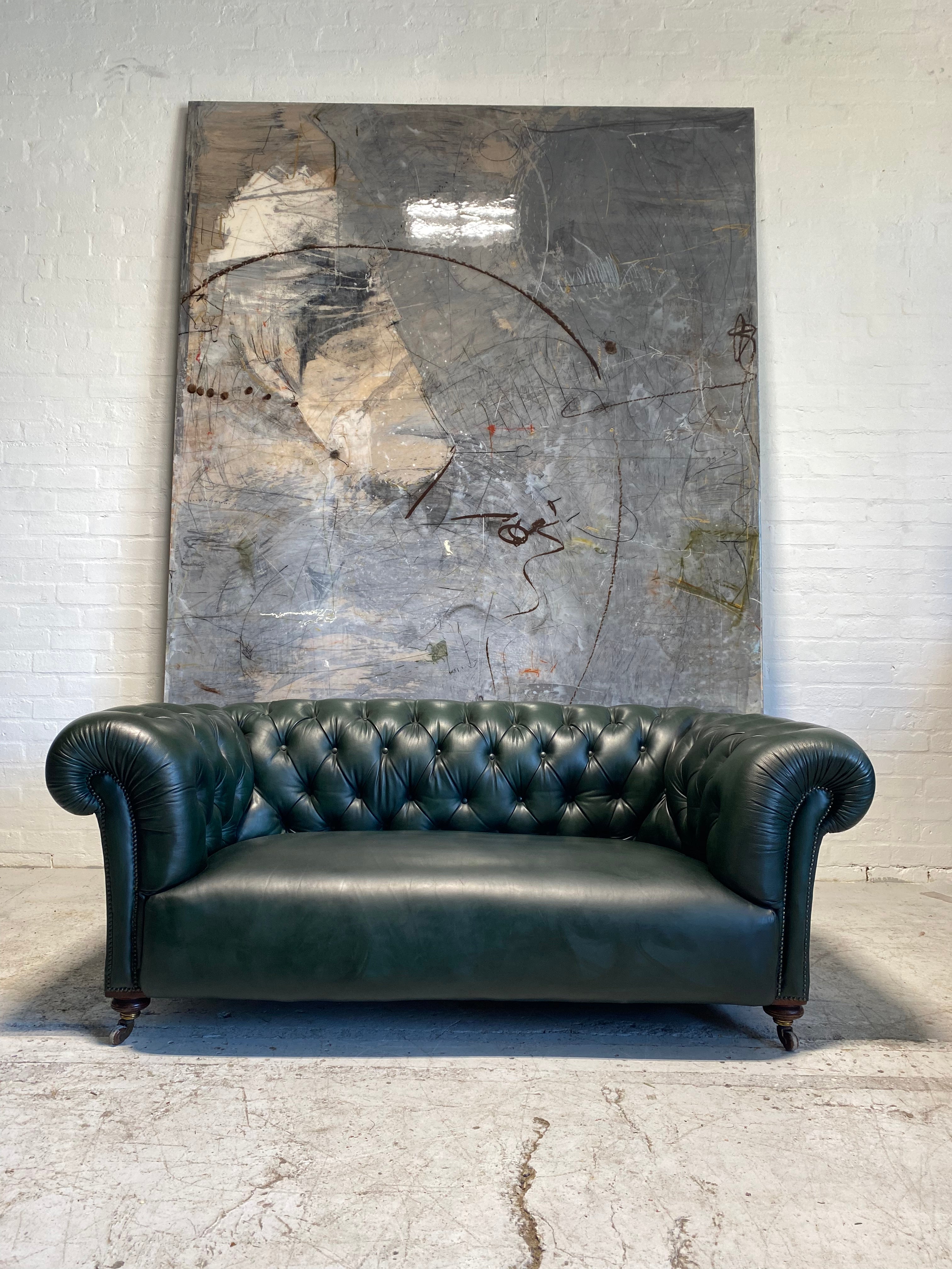 Antique 19thC Chesterfield in Bank of England Green