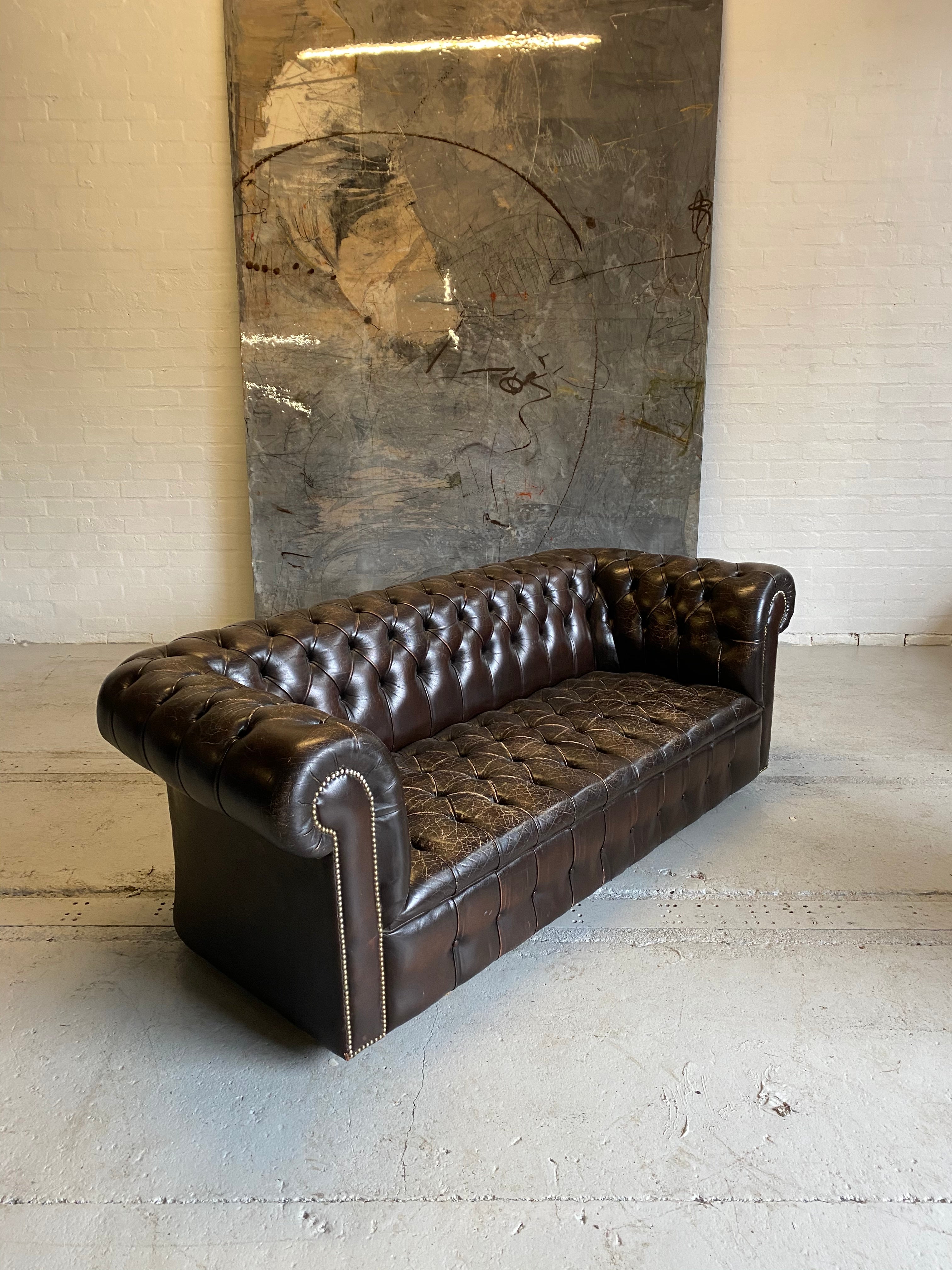 Amazing Chocolate Brown 3 seat Chesterfield with Buttoned seat