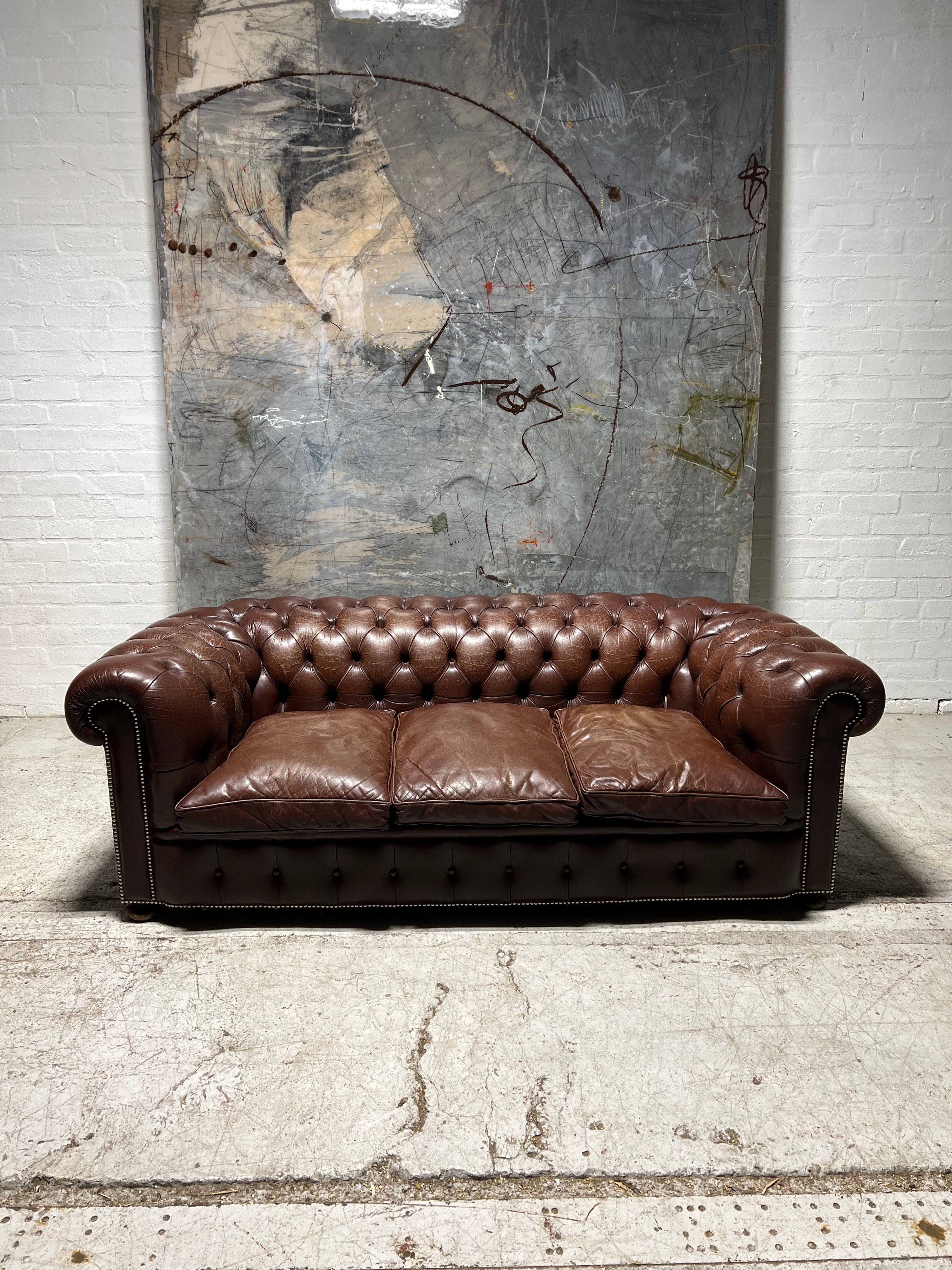 A Super Comfortable MidC Leather Chesterfield Sofa in Chocolate