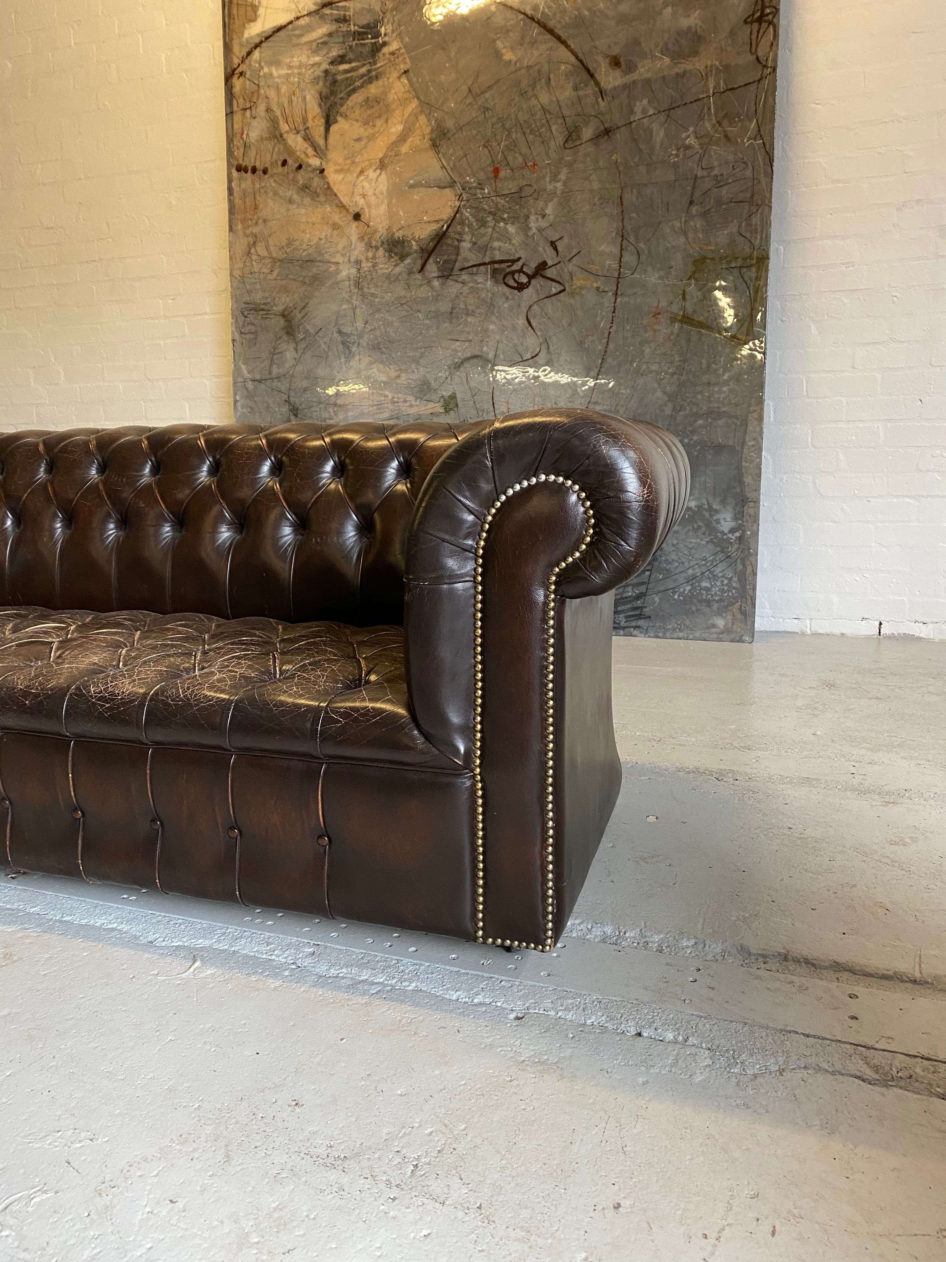 Amazing Chocolate Brown 3 seat Chesterfield with Buttoned seat