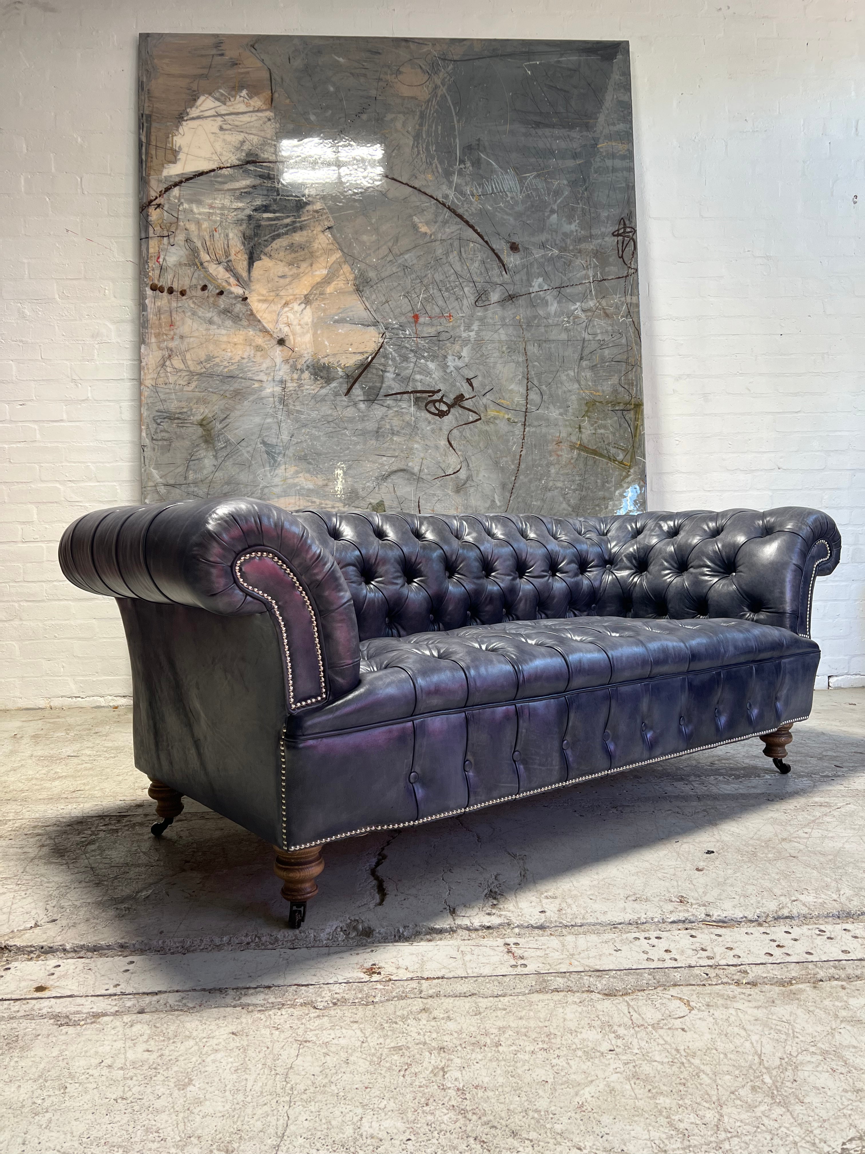 Ex-Display - Our Howard Leather Chesterfield Sofa in Hand Dyed Elephant Grey