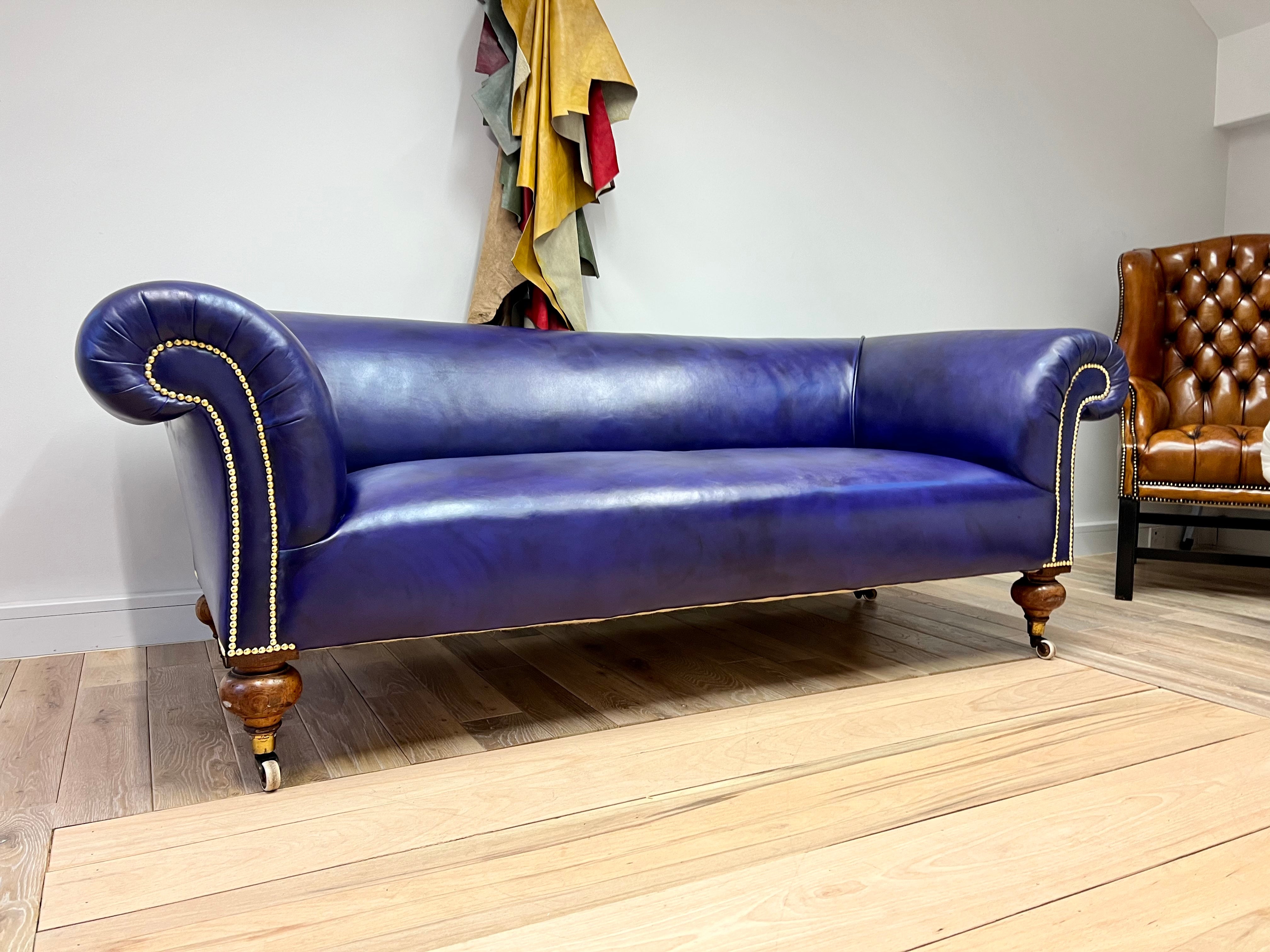 19thC Victorian Chesterfield Sofa - Fully Restored in our Hand Dyed Leathers in Amethyst