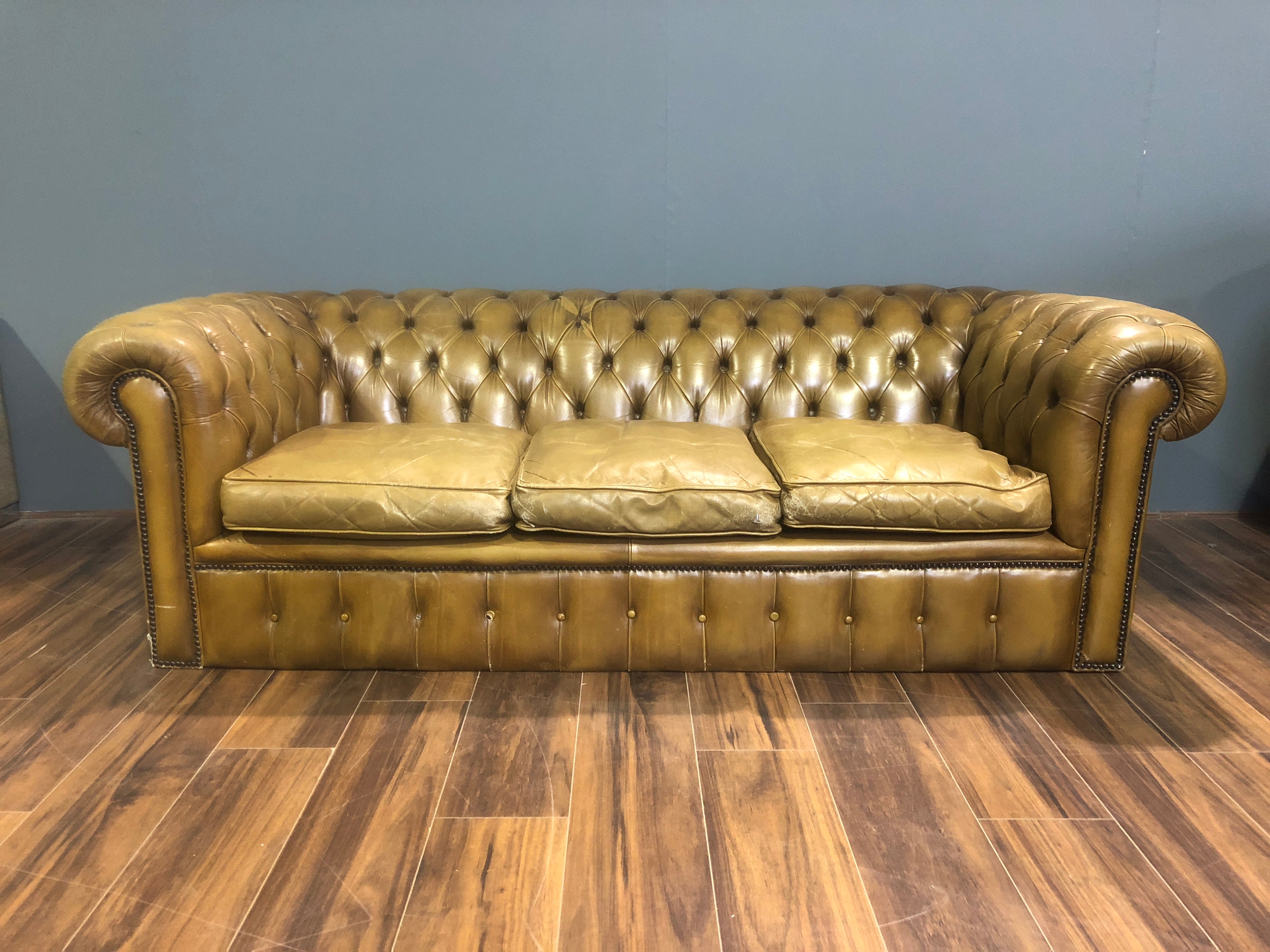 Twice Loved - Olive Tan Leather Sofa