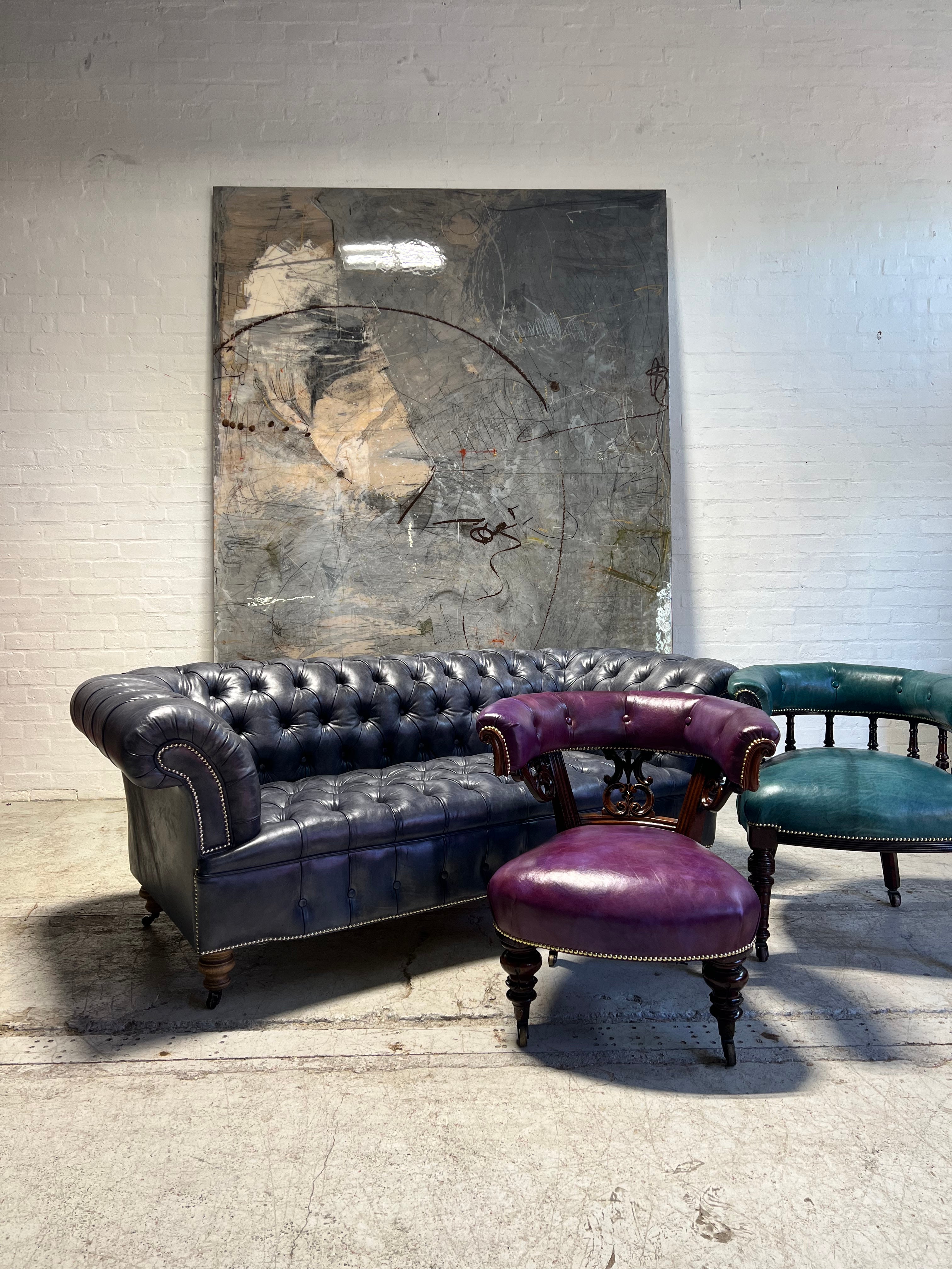 Our Howard Leather Chesterfield Sofa in Hand Dyed Elephant Grey