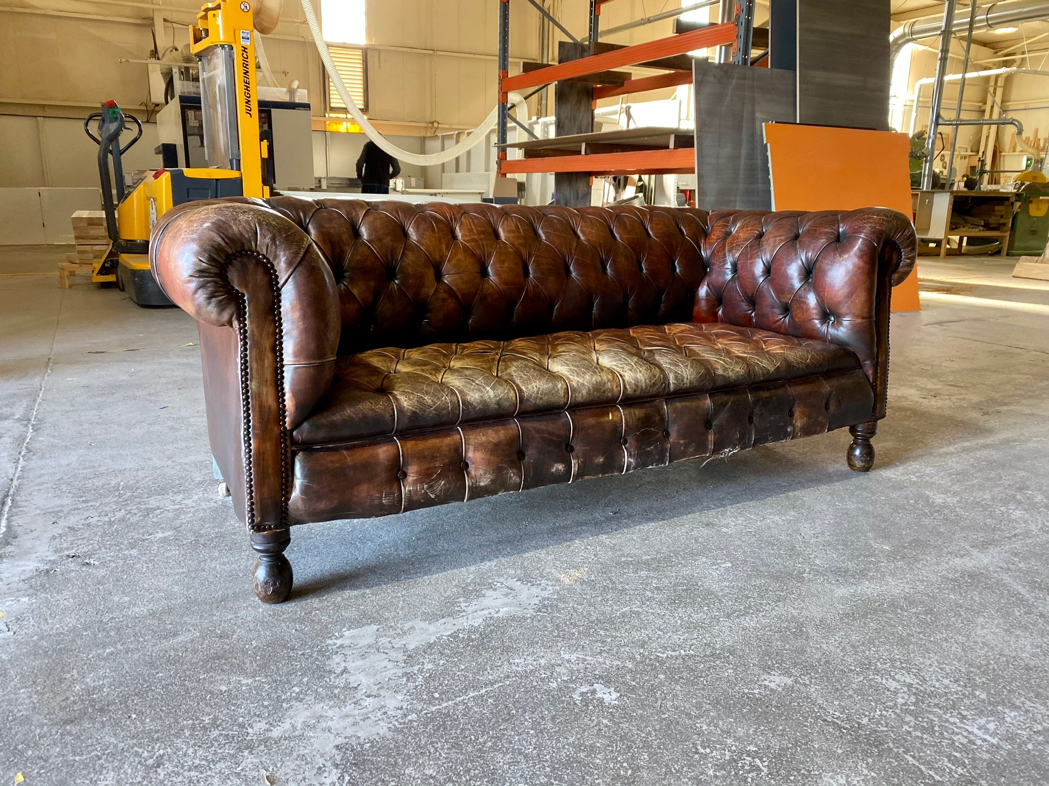 Antique 19thC Chesterfield Sofa in Original Leather