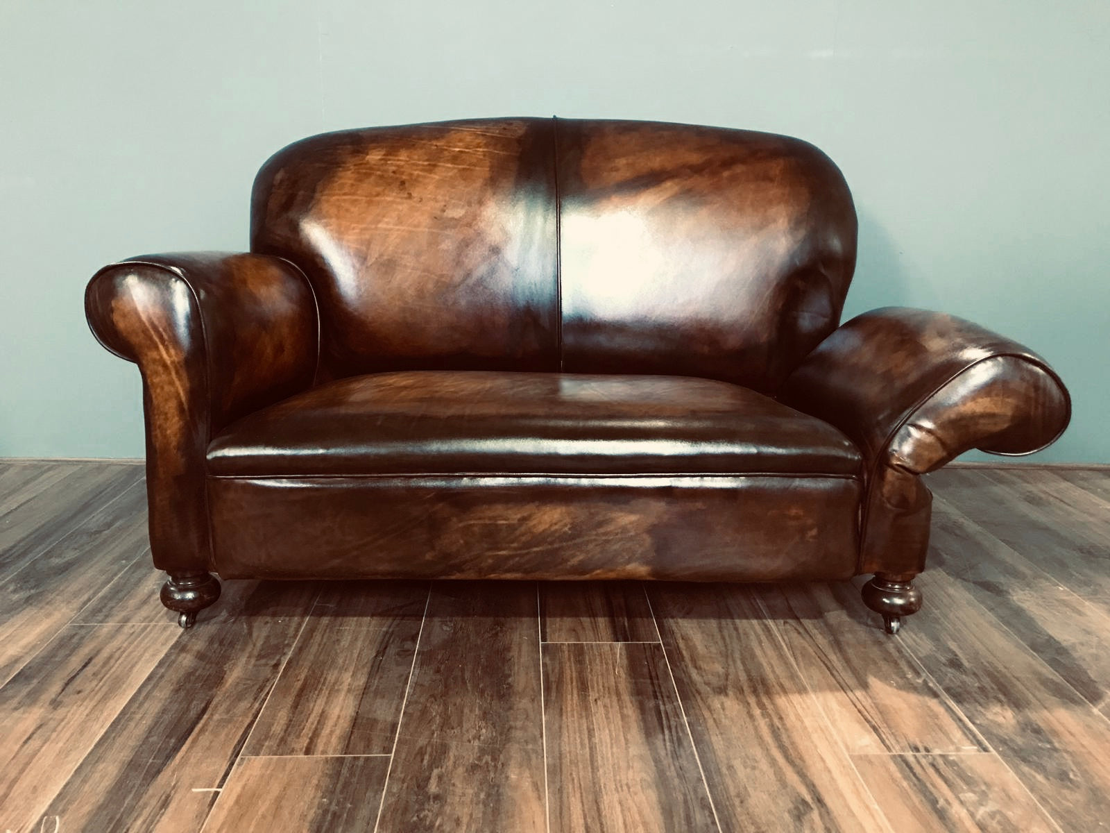 Super Pair of Fully Restored 1920’s Art Deco Club Sofas with Drop arms - Hand Dyed in Tobacco Browns