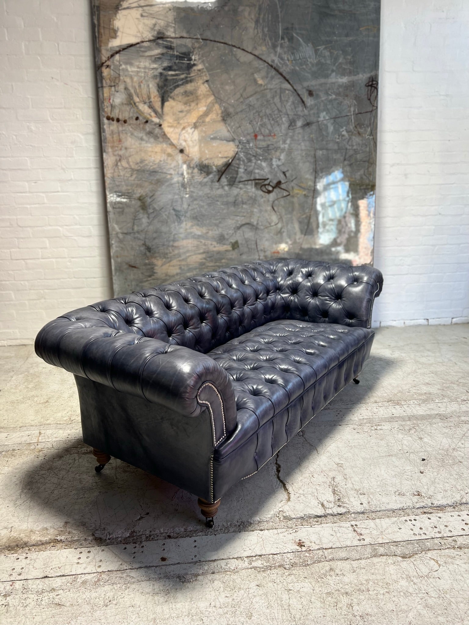 Our Howard Leather Chesterfield Sofa in Hand Dyed Elephant Grey