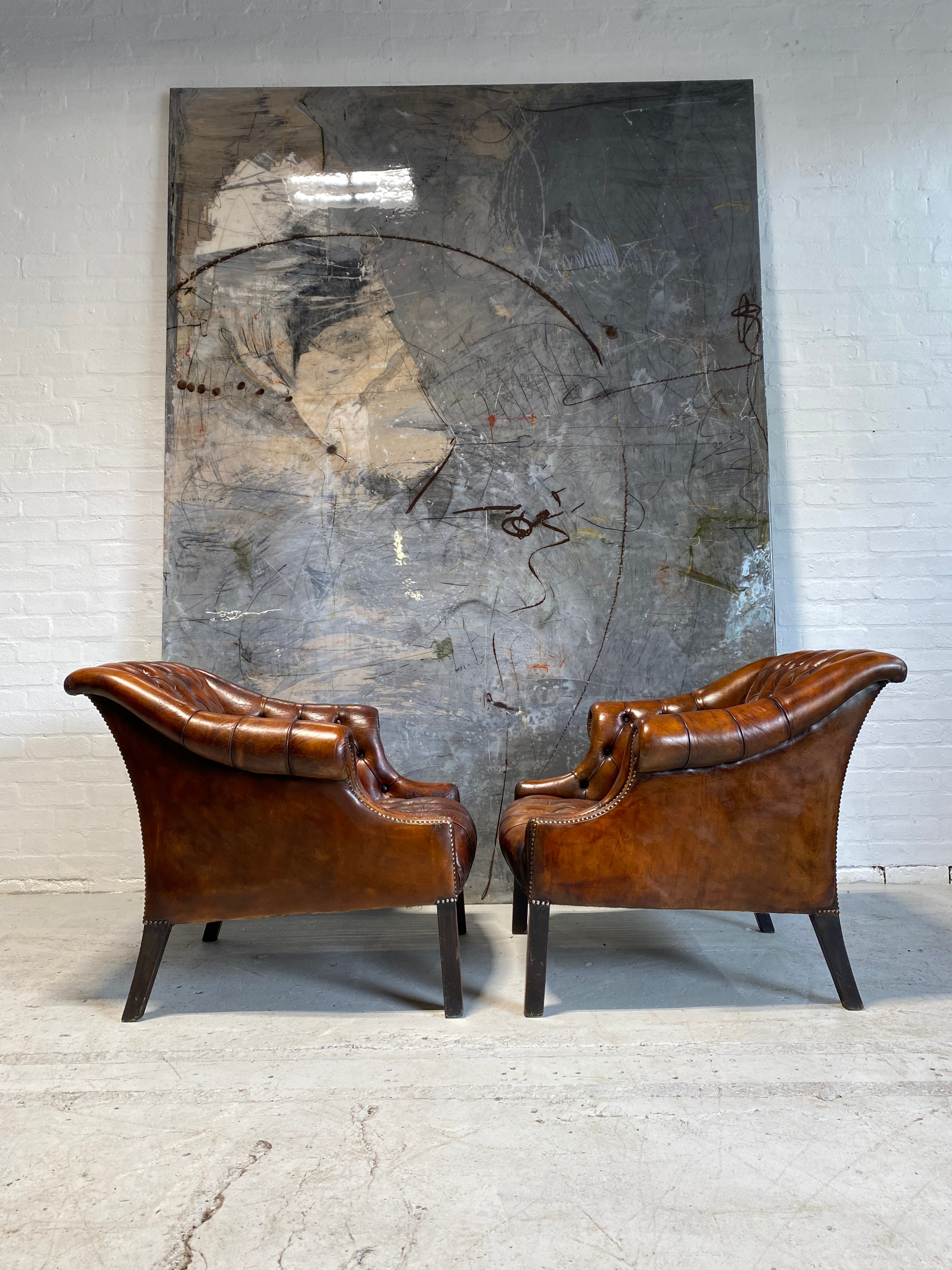 Beautiful Pair of MidC Library Chairs in Rustic Horse Chestnut Hand Dyed Leathers