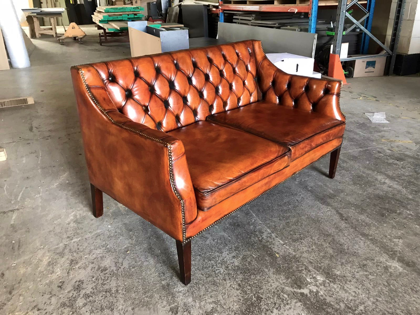 A Very Handsome Vintage Hand Dyed Leather Sofa