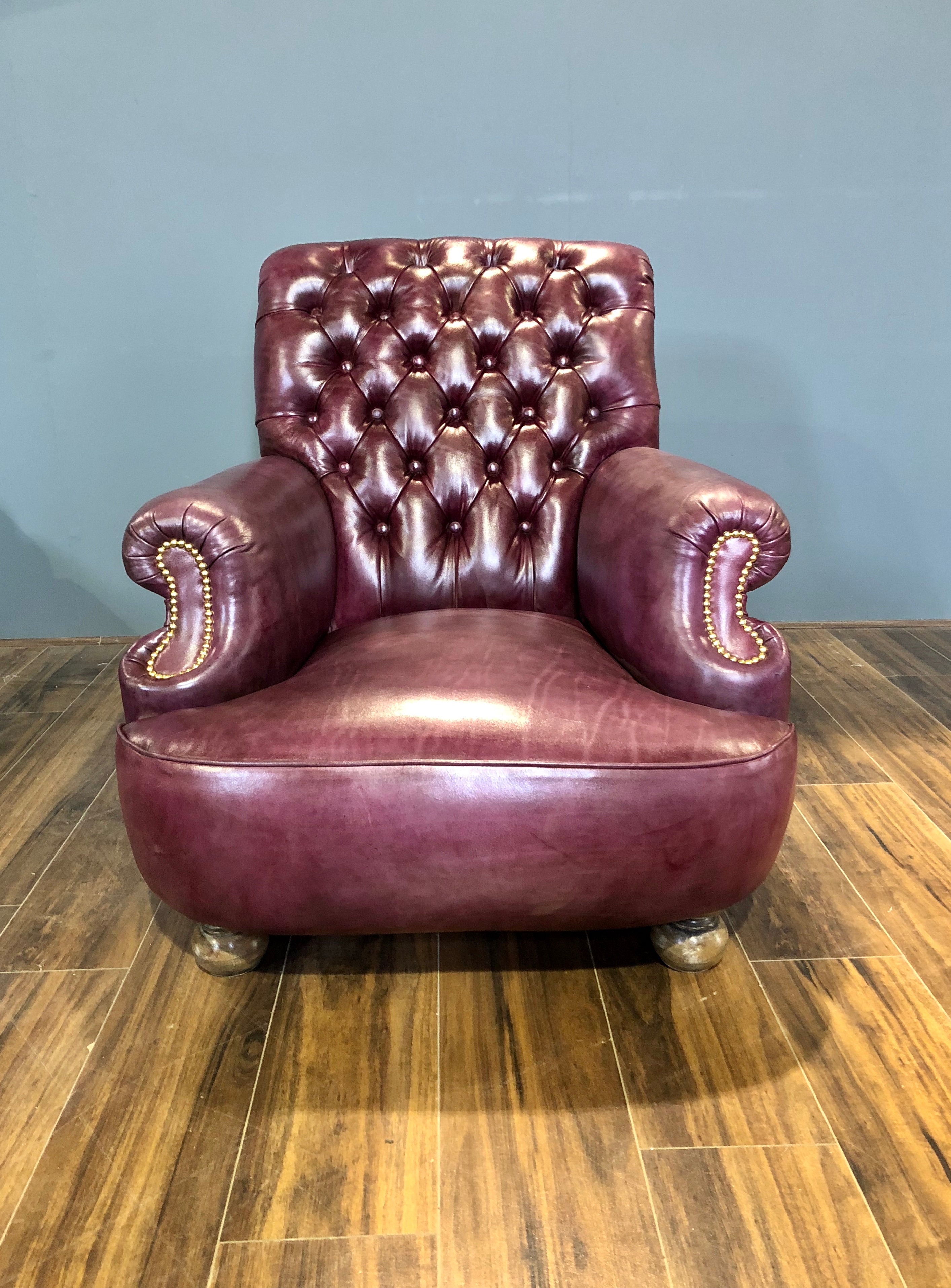 Shelburne Hand Dyed Leather Armchair in Deep Orchard