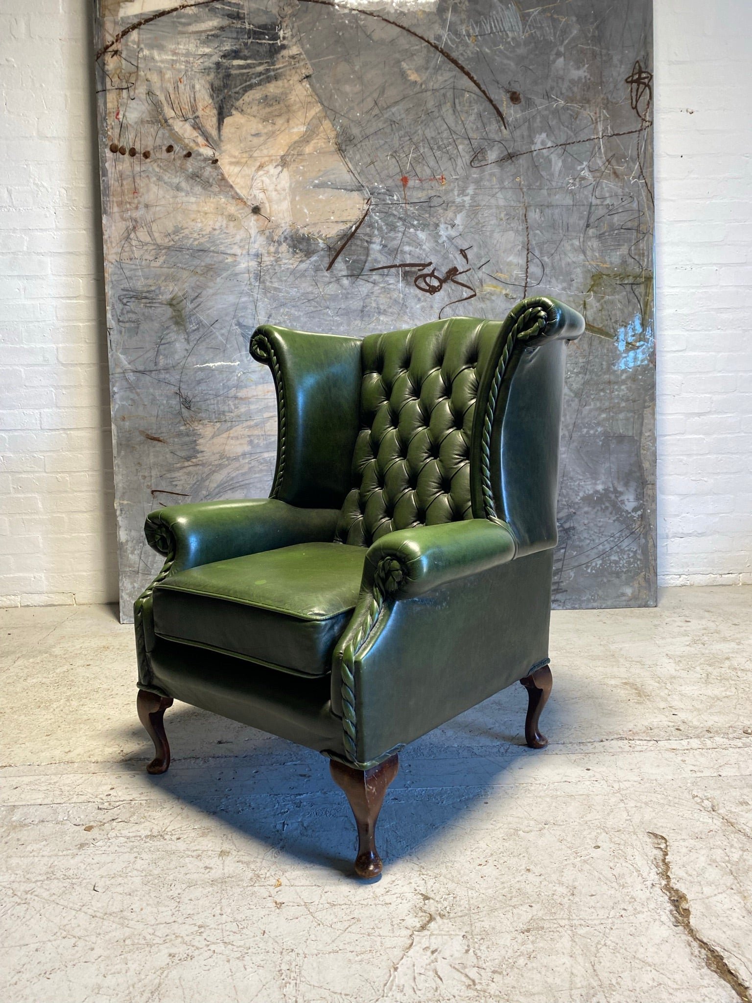 A Lovely Rich Green Gentleman’s Chesterfield Wing Chair